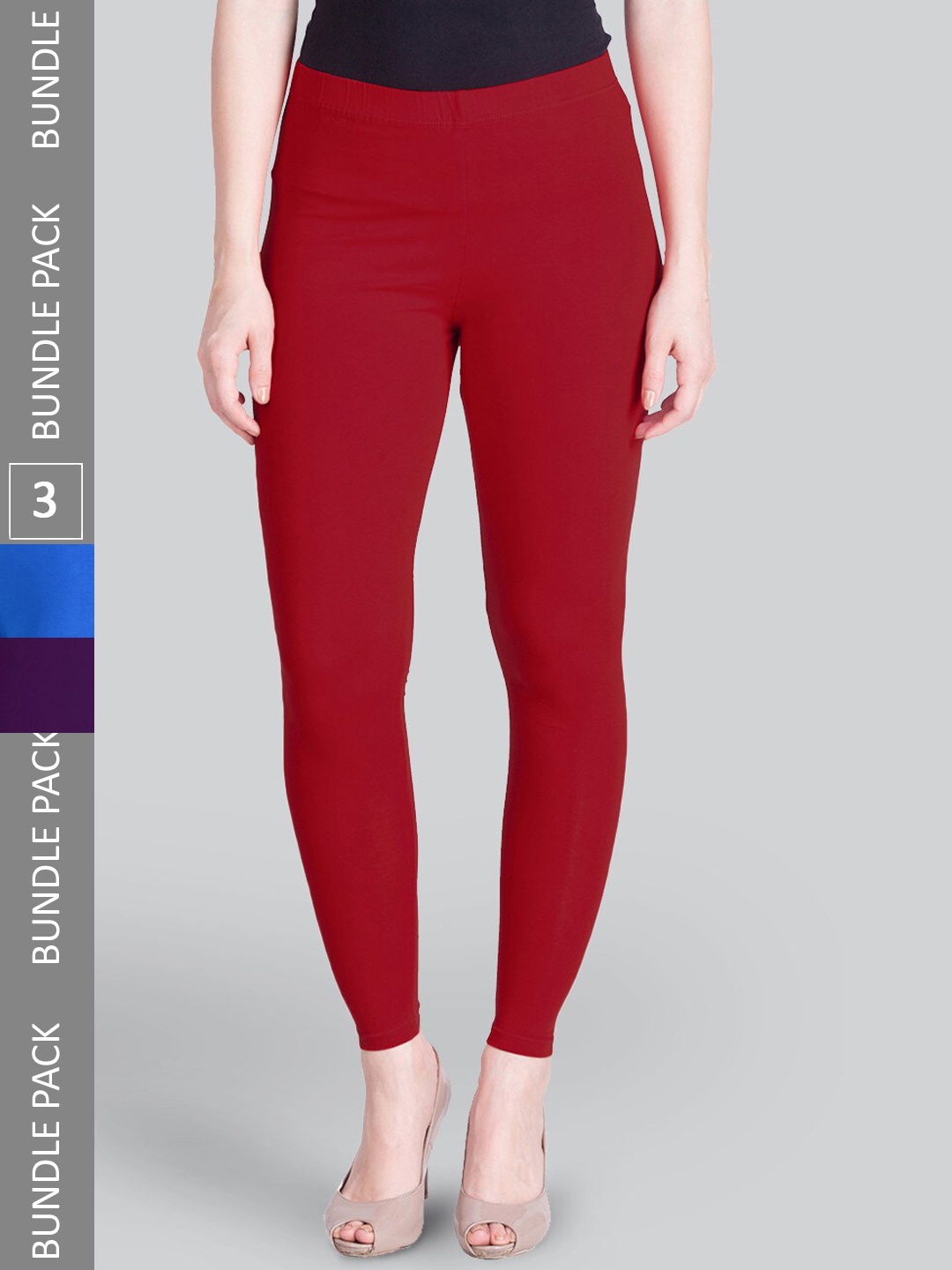

LYRA Pack Of 3 Ankle-Length Leggings, Red
