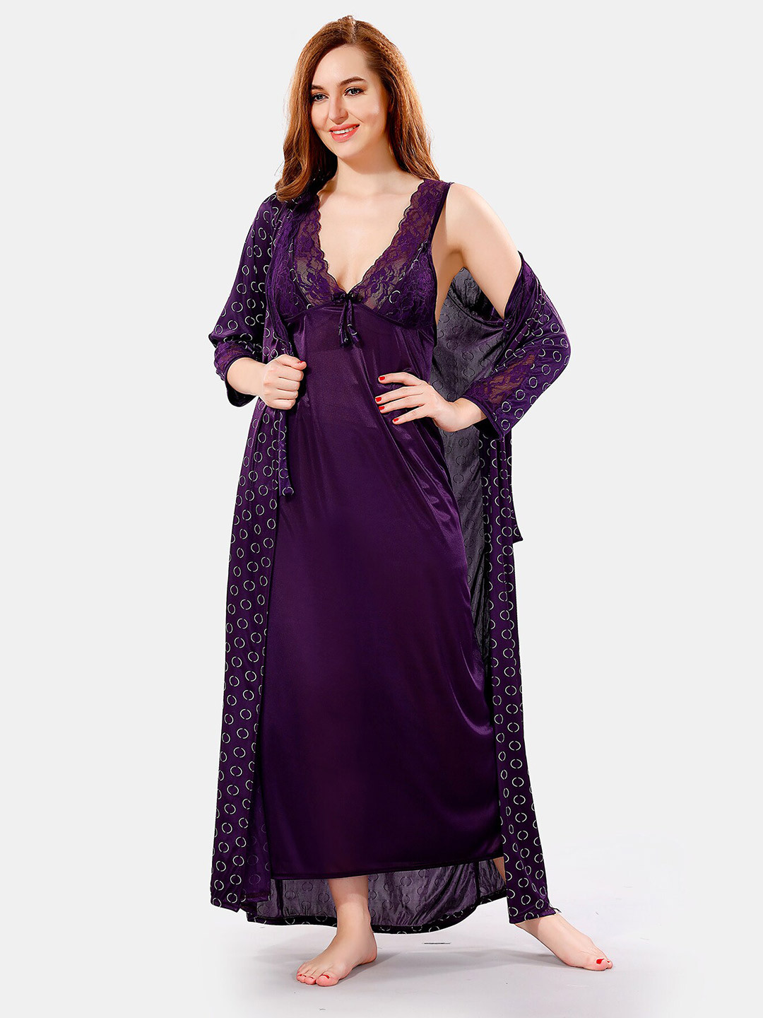 

Be You Satin Maxi Nightdress With Robe, Violet