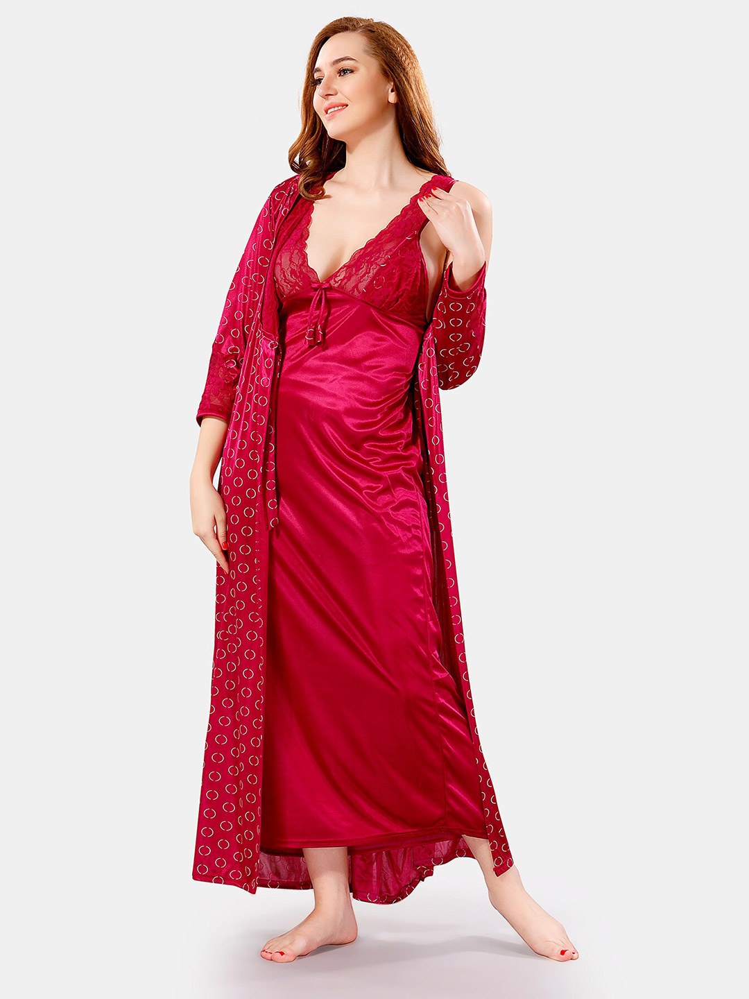 

Be You Satin Maxi Nightdress With Robe, Pink