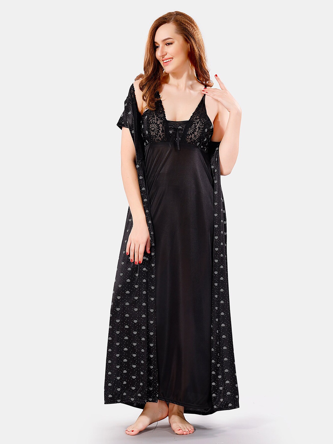 

Be You Satin Maxi Nightdress With Robe, Black
