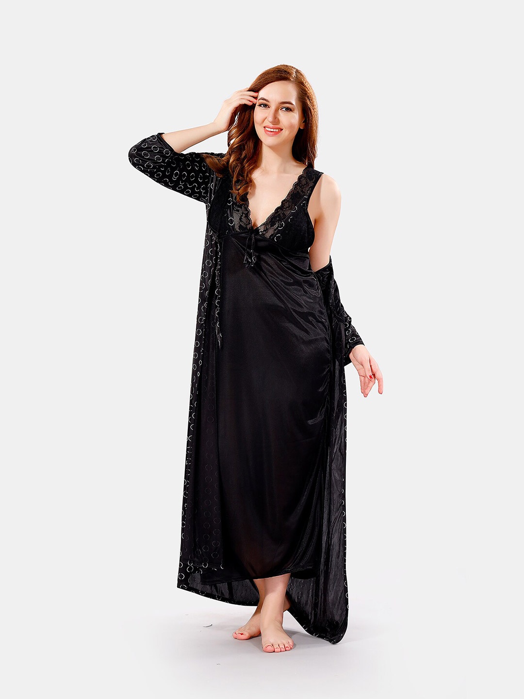 

Be You Satin Maxi Nightdress With Robe, Black