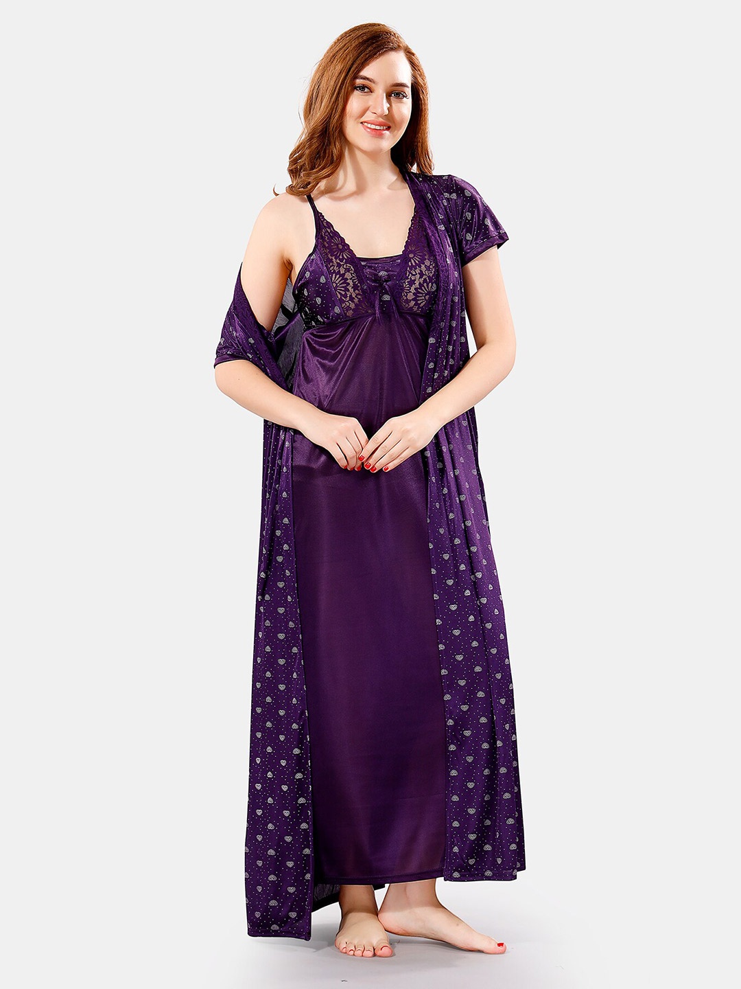 

Be You Satin Maxi Nightdress With Robe, Violet
