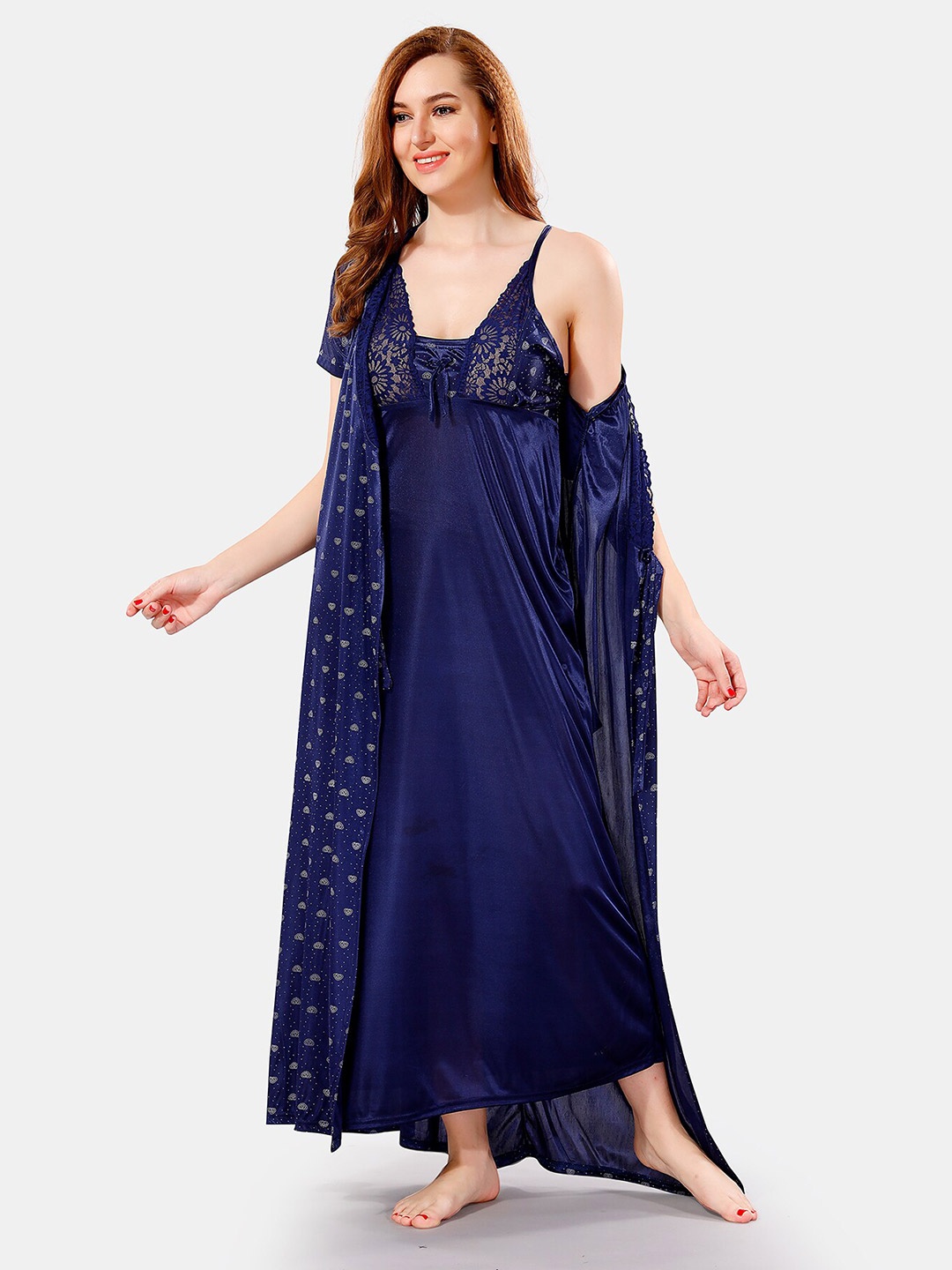 

Be You Satin Maxi Nightdress With Robe, Navy blue