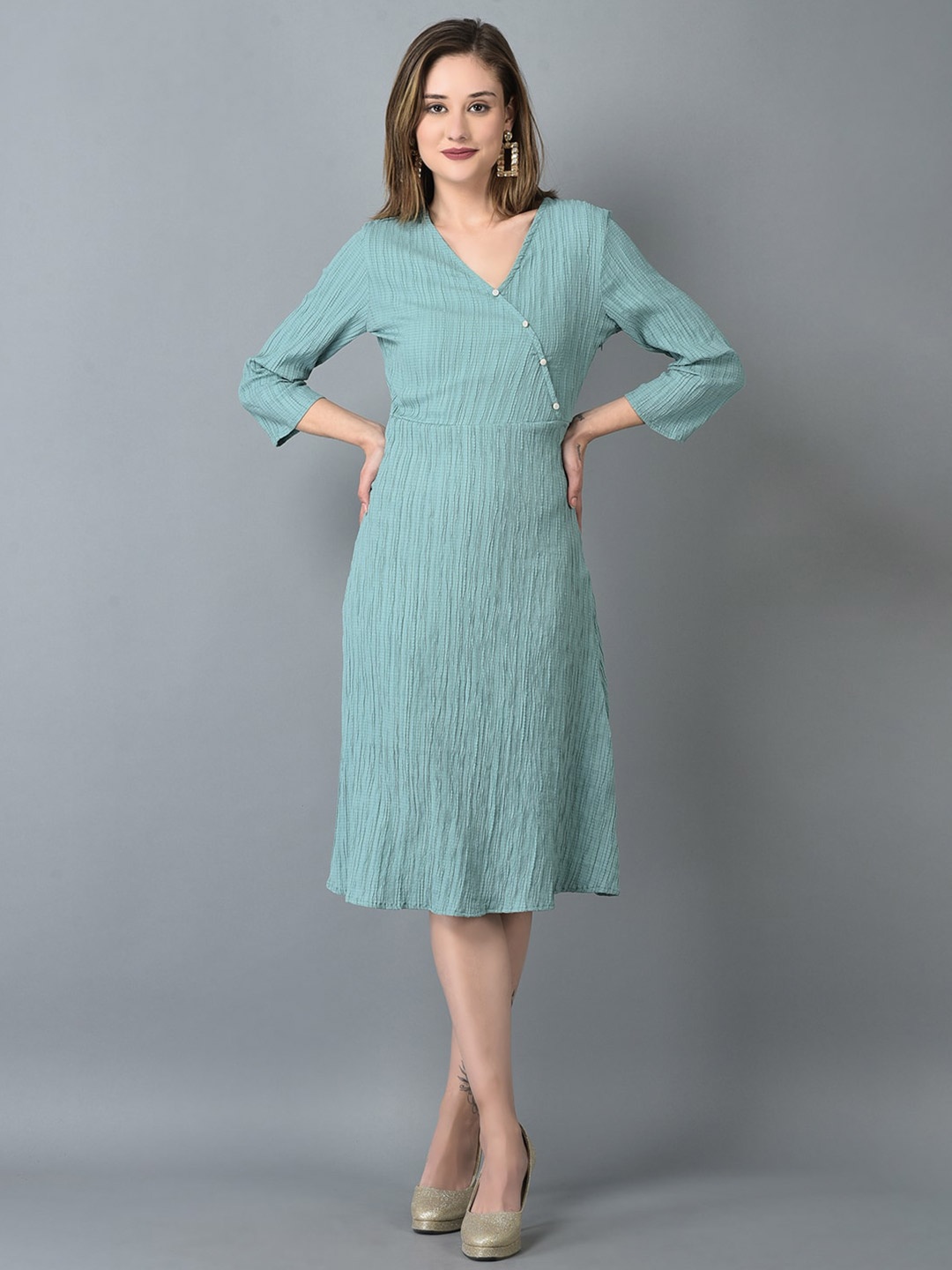 

CANOE Striped V Neck Wrap Midi Dress, Turquoise blue