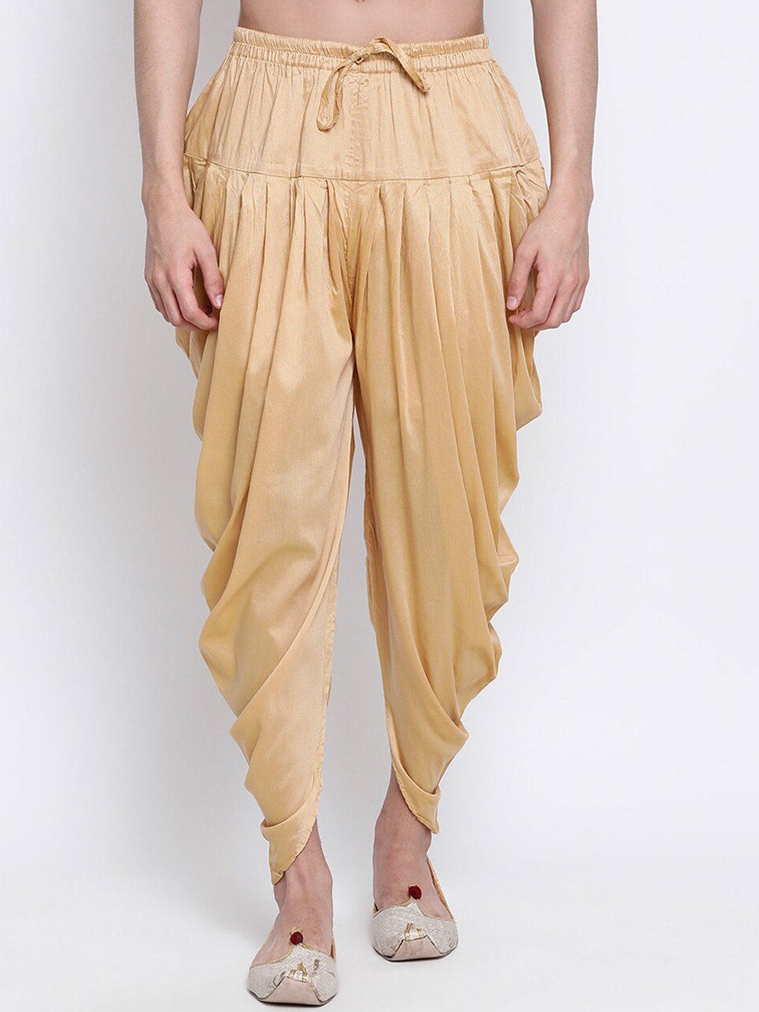 

Sanwara Men Art Silk Mid-Rise Cowl Dhoti Pants, Gold