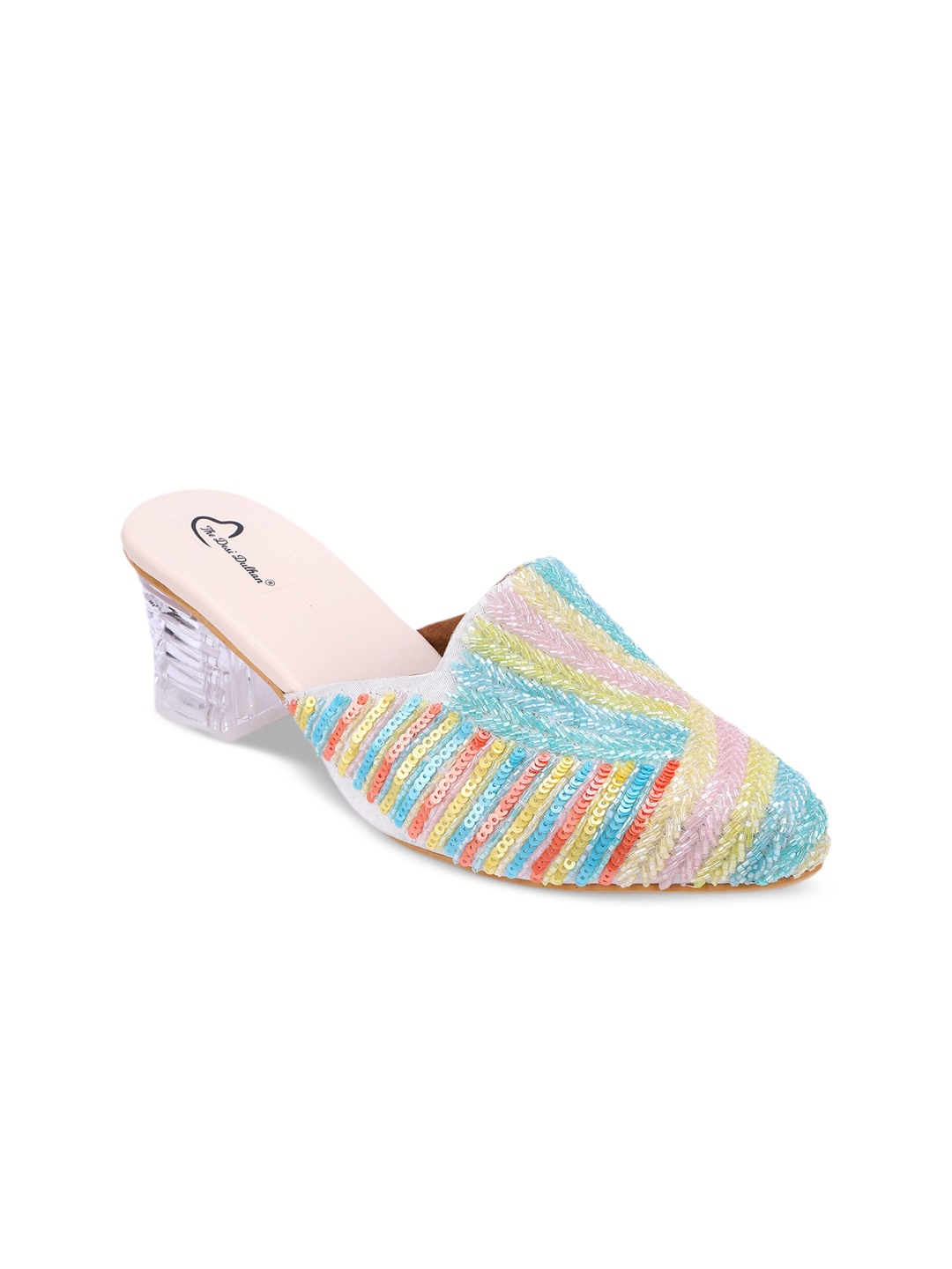 

The Desi Dulhan Pointed Toe Embellished Ethnic Block Mules, Blue