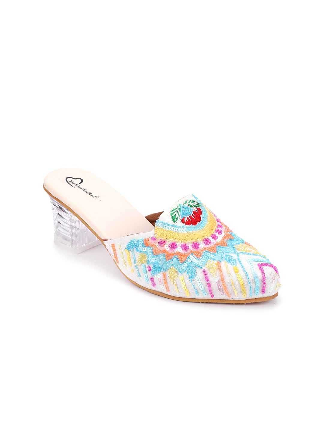 

The Desi Dulhan Embellished Block Heel Mules, White