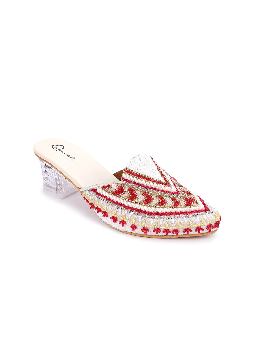 

The Desi Dulhan Embellished Block Heel Mules, White