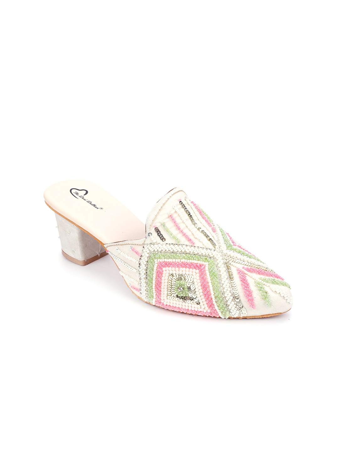 

The Desi Dulhan Embellished Block Heel Mules, White