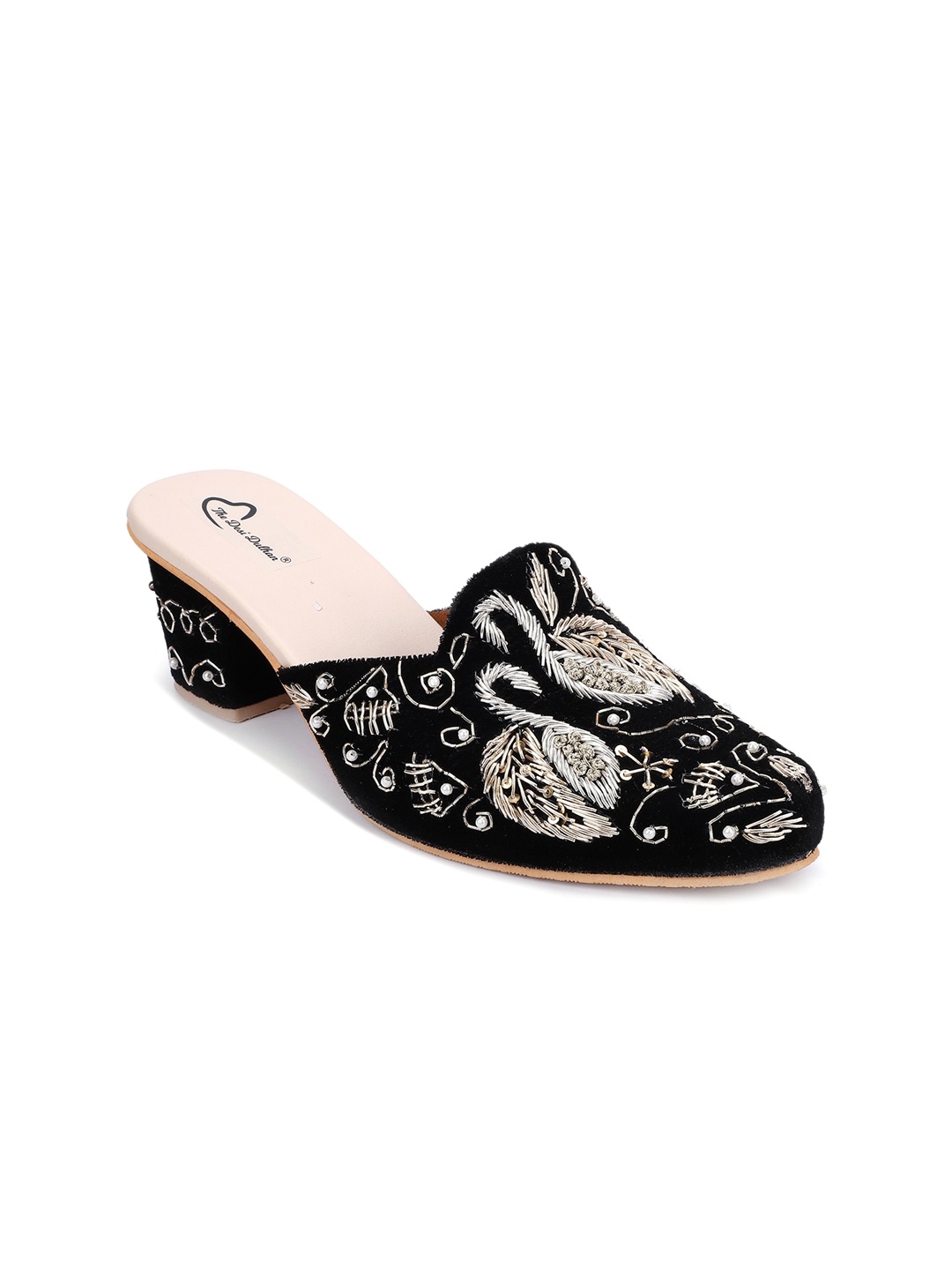 

The Desi Dulhan Pointed Toe Embellished Ethnic Block Mules, Black