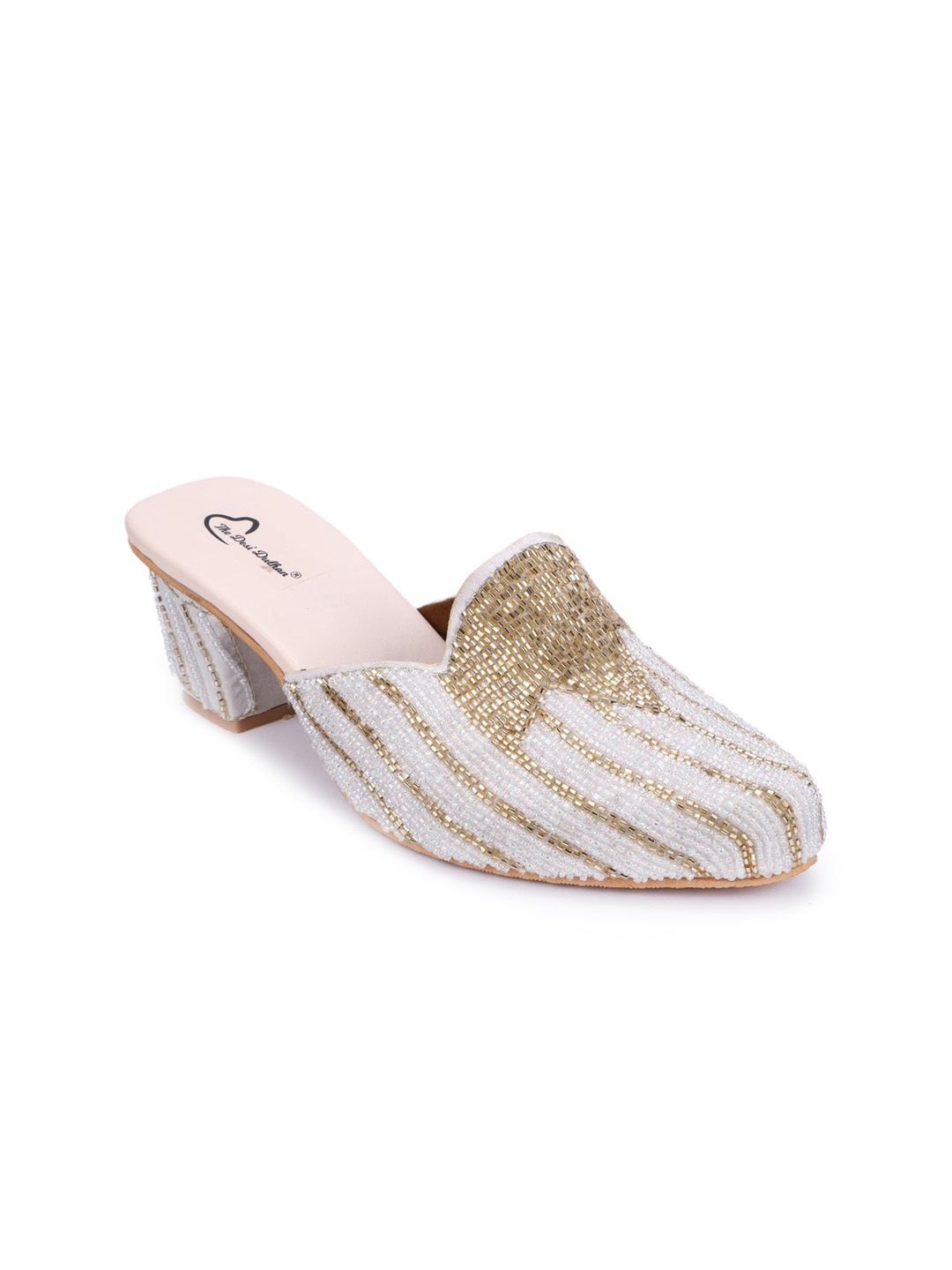 

The Desi Dulhan Embellished Block Heel Mules, White