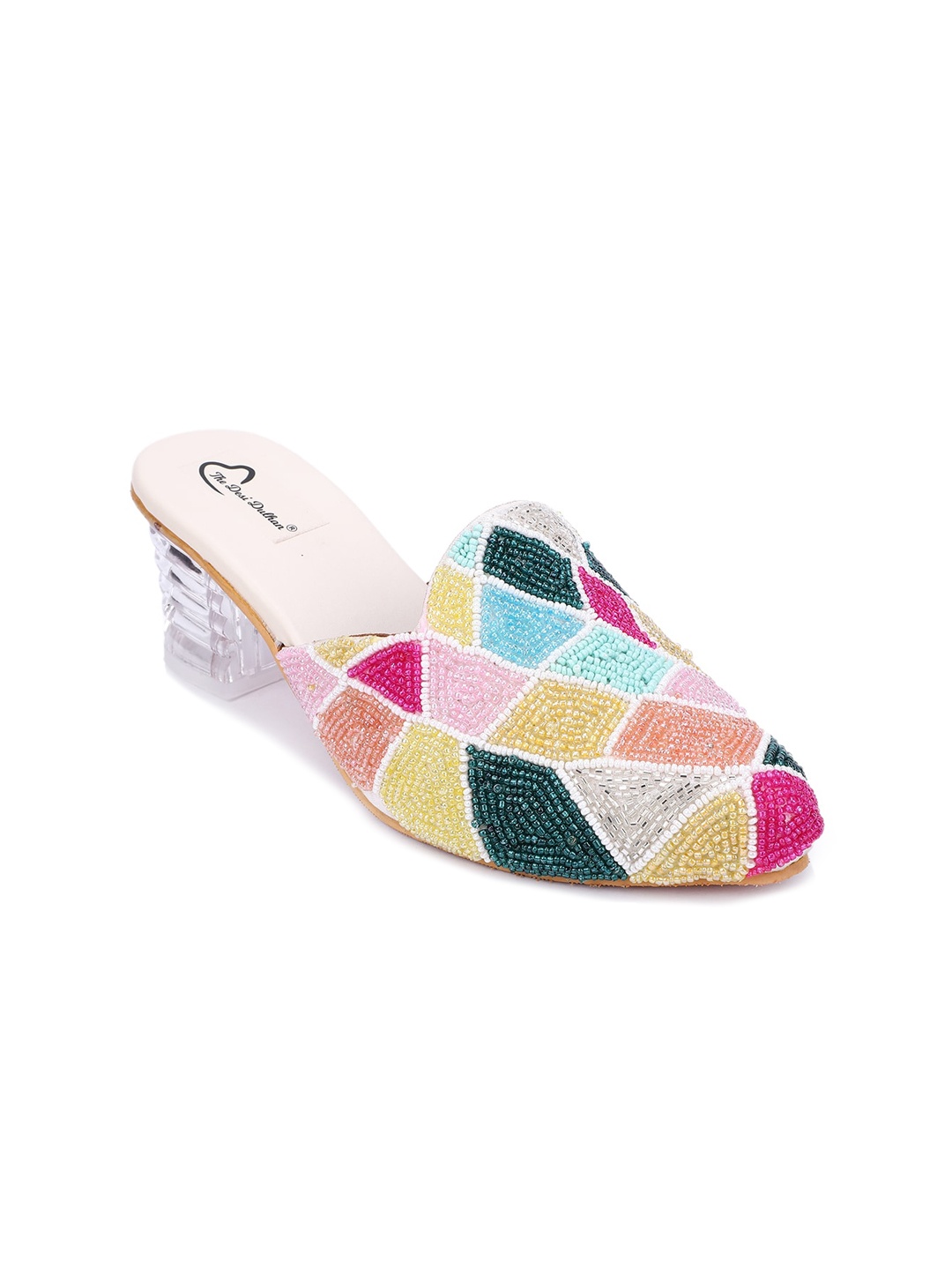 

The Desi Dulhan Embellished Block Heel Mules, Pink