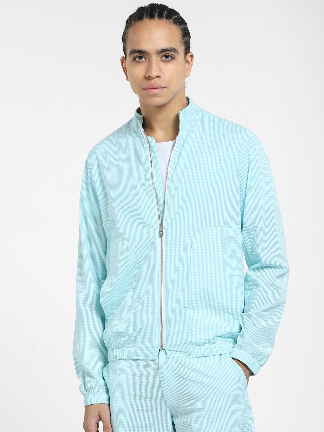 

Jack & Jones Men Checked Cotton Sporty Jacket, Blue