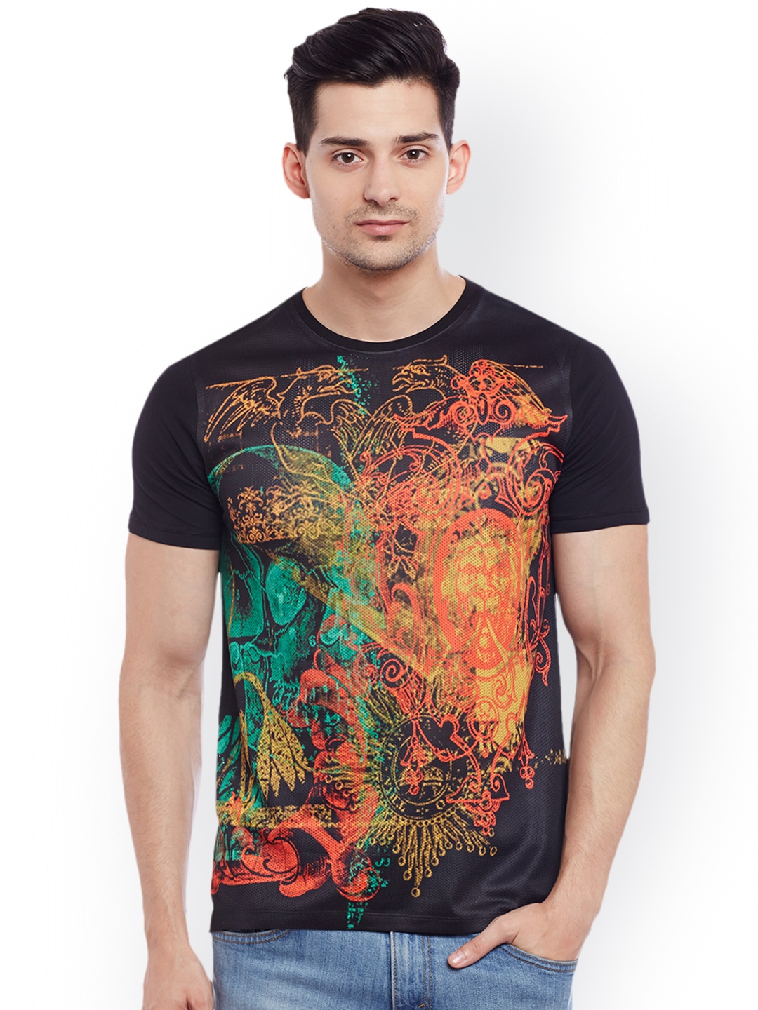 

Wear Your Mind Men Black Printed Round Neck T-shirt