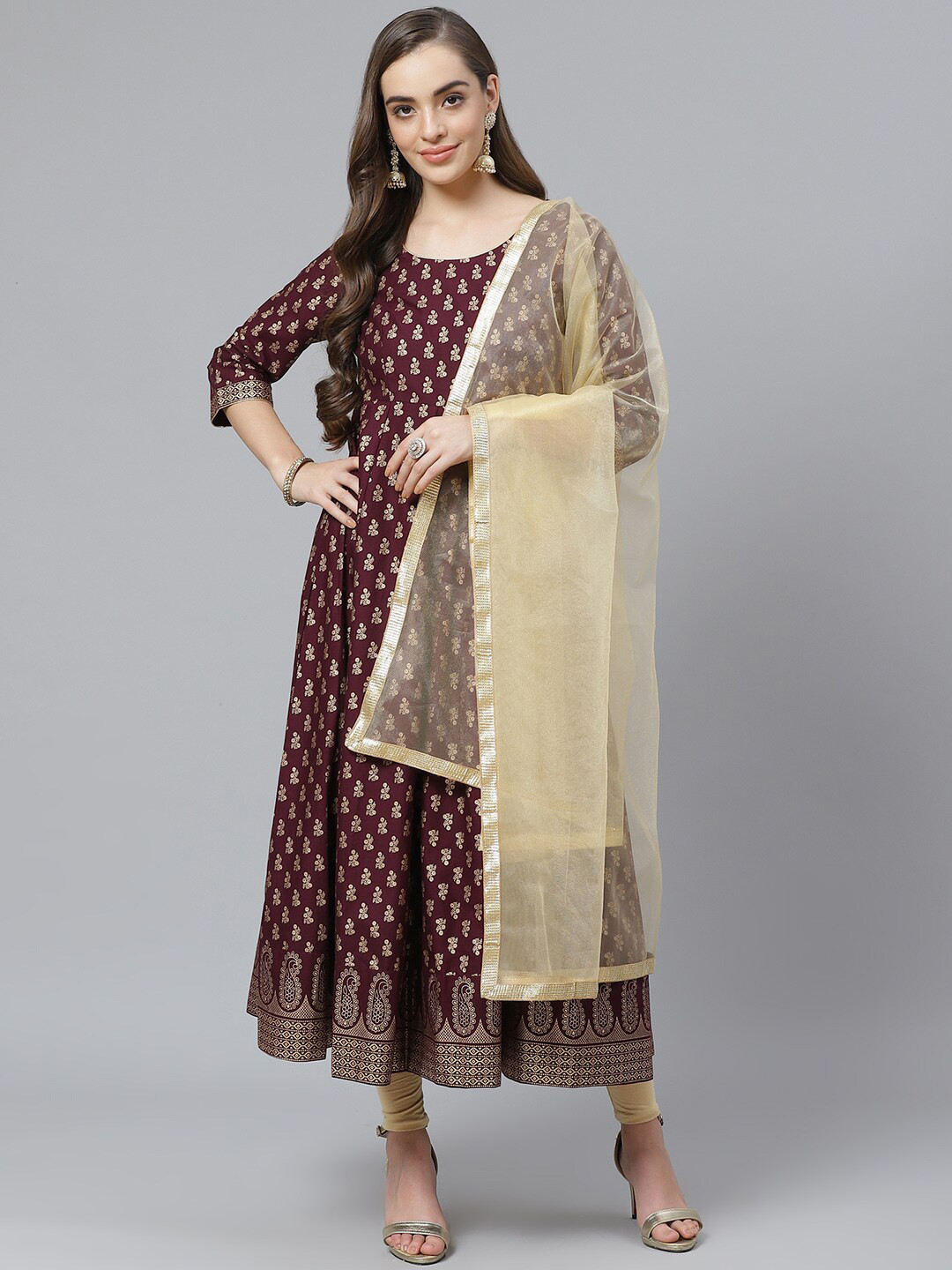 

Poshak Hub Ethnic Motifs Printed Pure Cotton Kurta With Dupatta, Maroon