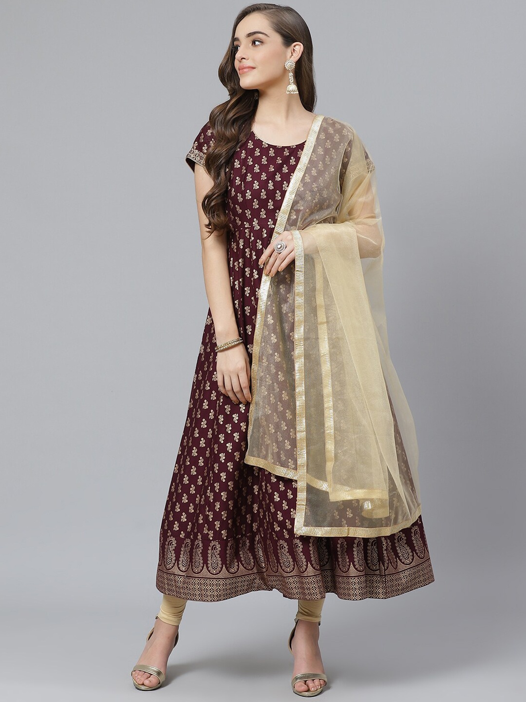 

Poshak Hub Ethnic Motifs Printed Pure Cotton Kurta With Dupatta, Purple