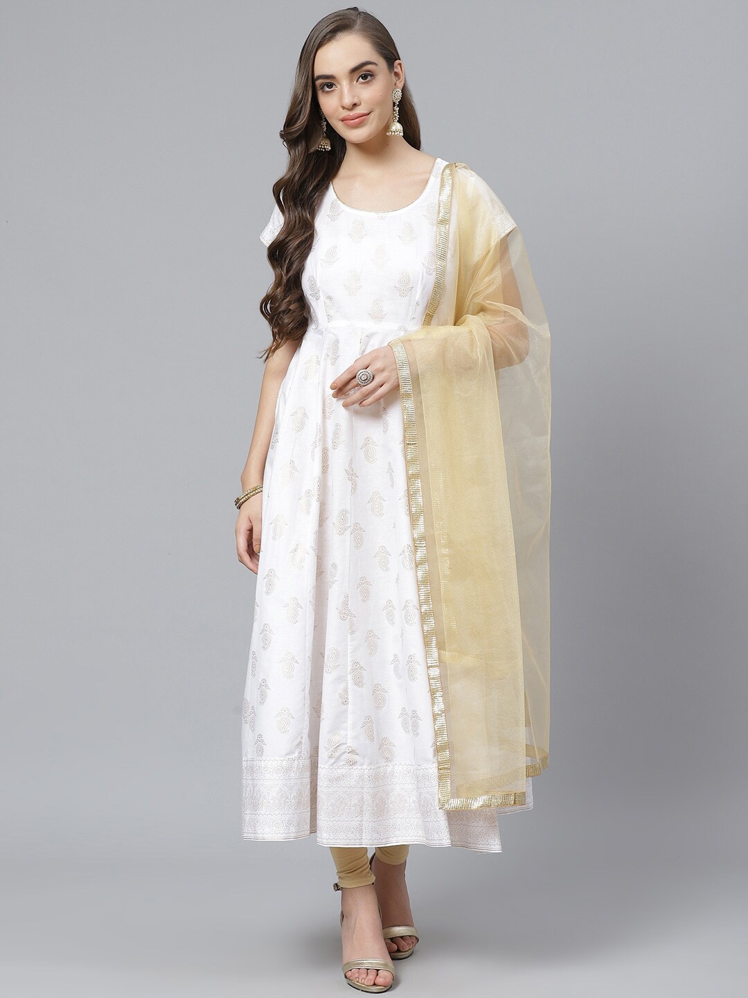 

Poshak Hub Ethnic Motifs Printed Pure Cotton Kurta With Dupatta, White