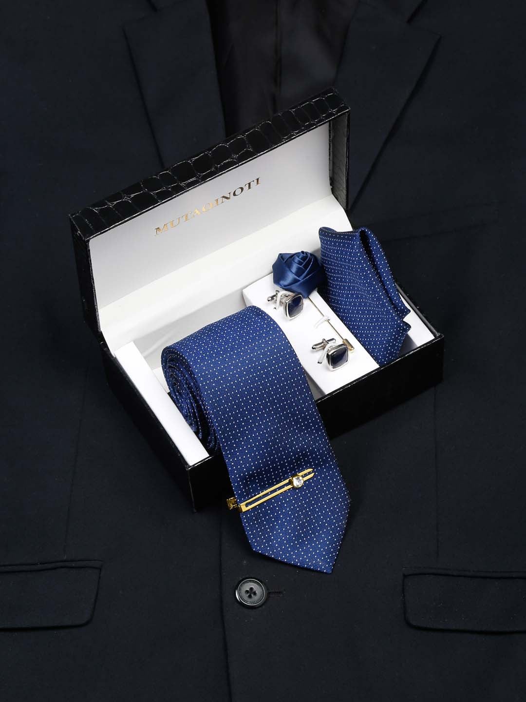 

MUTAQINOTI Men Silk Necktie Accessory Gift Set, Blue