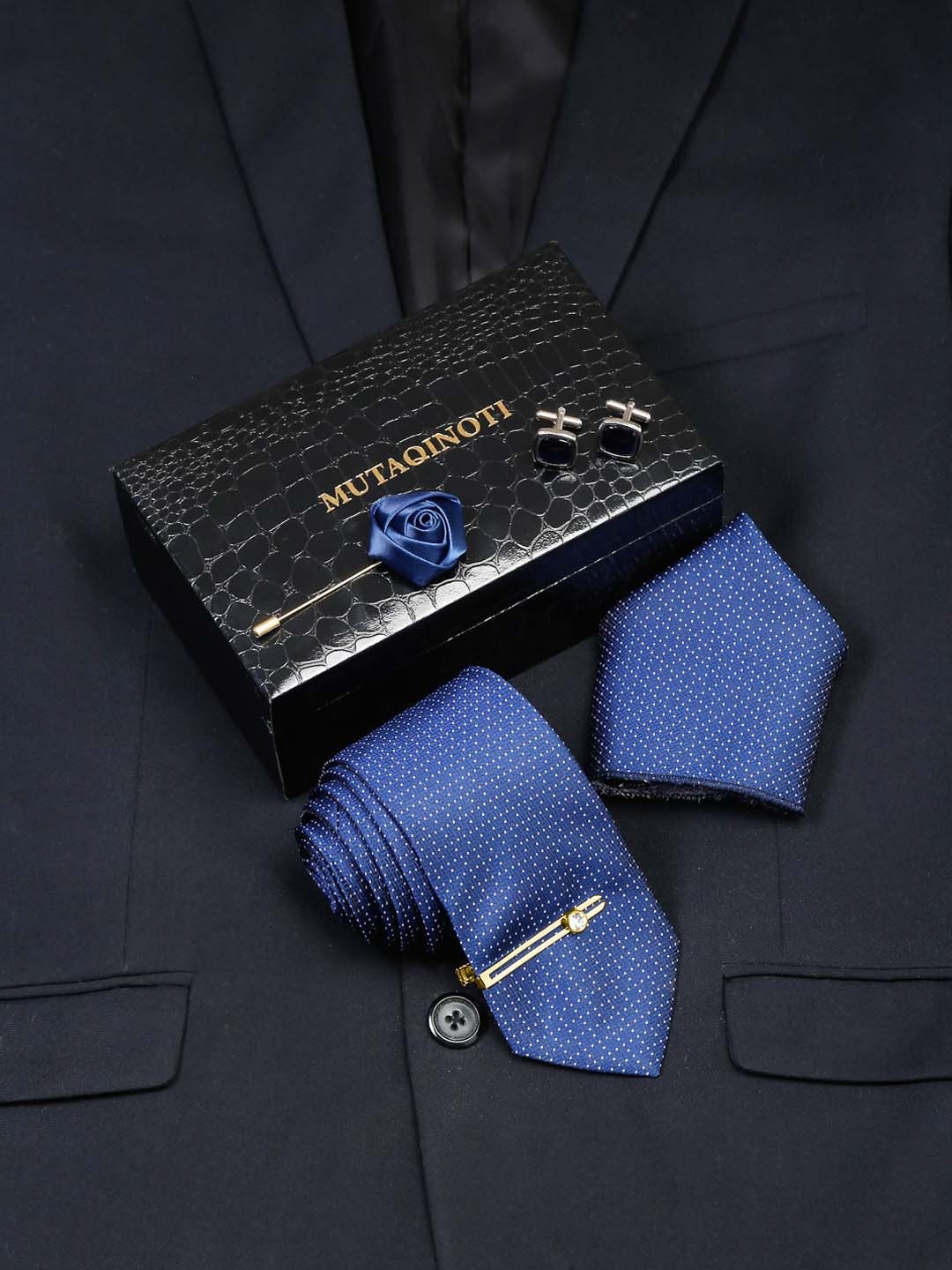 

MUTAQINOTI Men Silk Necktie Accessory Gift Set, Blue