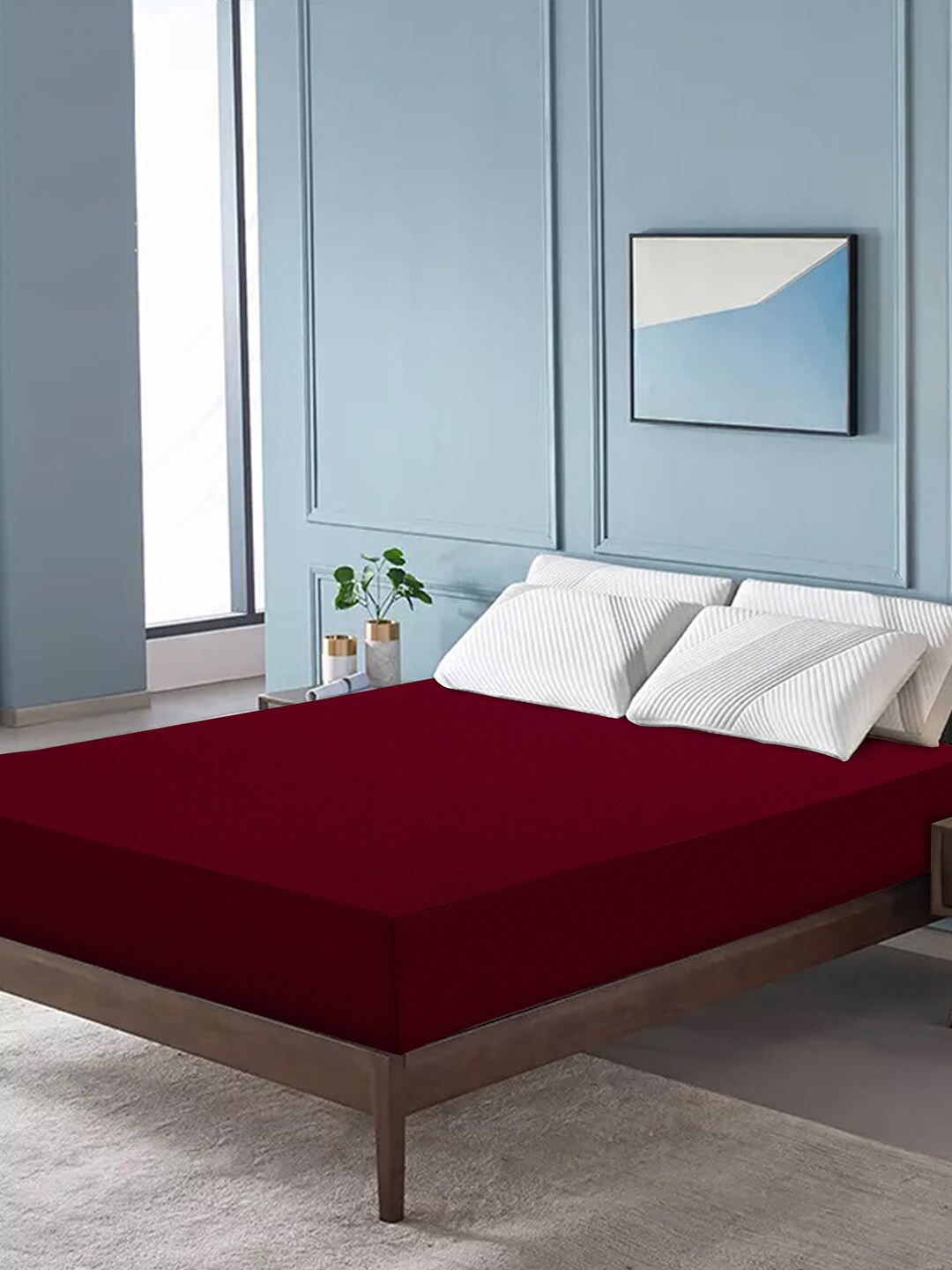 

DREAM CARE Maroon Waterproof & Stretchable Double Queen Mattress Protector