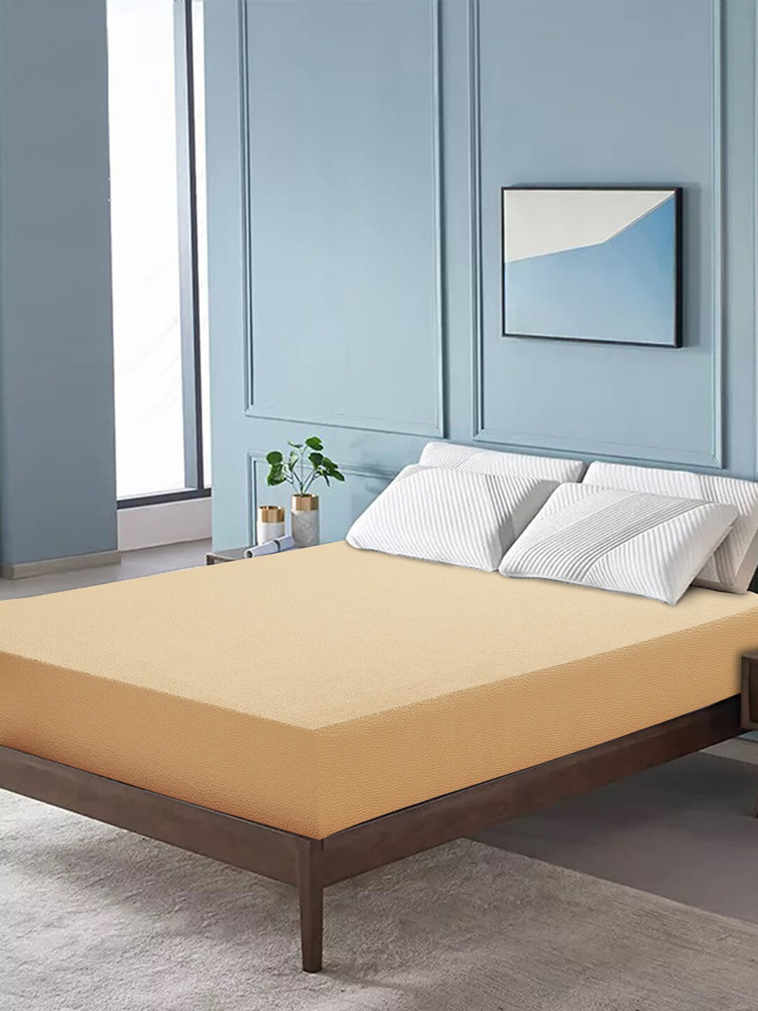 

DREAM CARE Beige Lycra Stretchable Waterproof Queen Size Mattress Protector