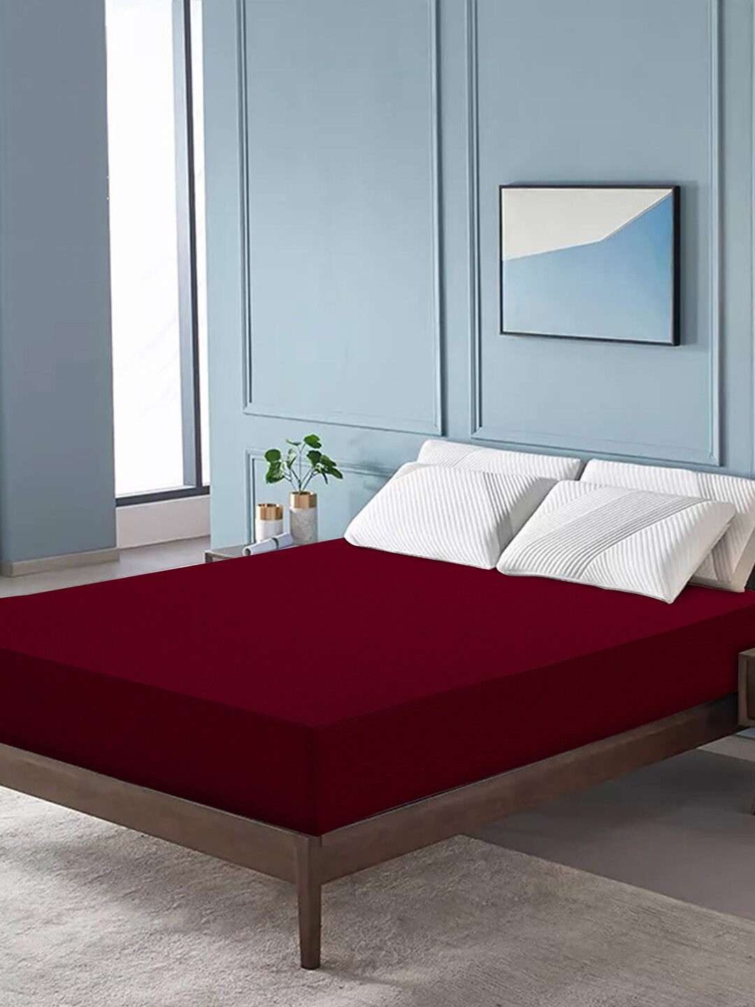 

DREAM CARE Maroon Lycra Stretchable Waterproof Queen Size Mattress Protector