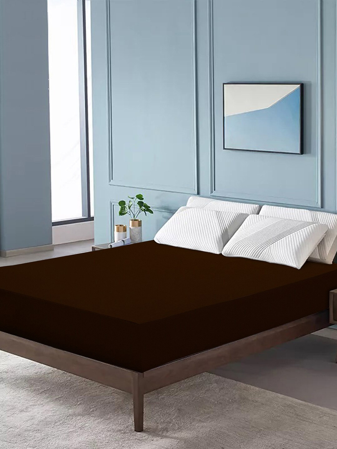

DREAM CARE Coffee Brown Lycra Stretchable Waterproof Queen Size Mattress Protector