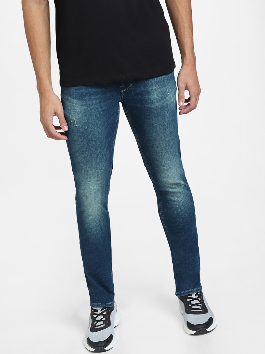 

Jack & Jones Men Skinny Fit Low-Rise Low Distress Heavy Fade Jeans, Blue