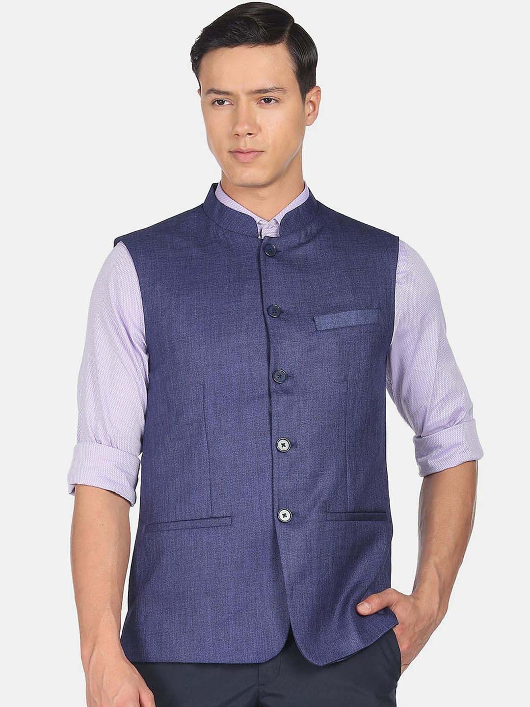 

Arrow Mandarin Collar Nehru Jacket, Blue