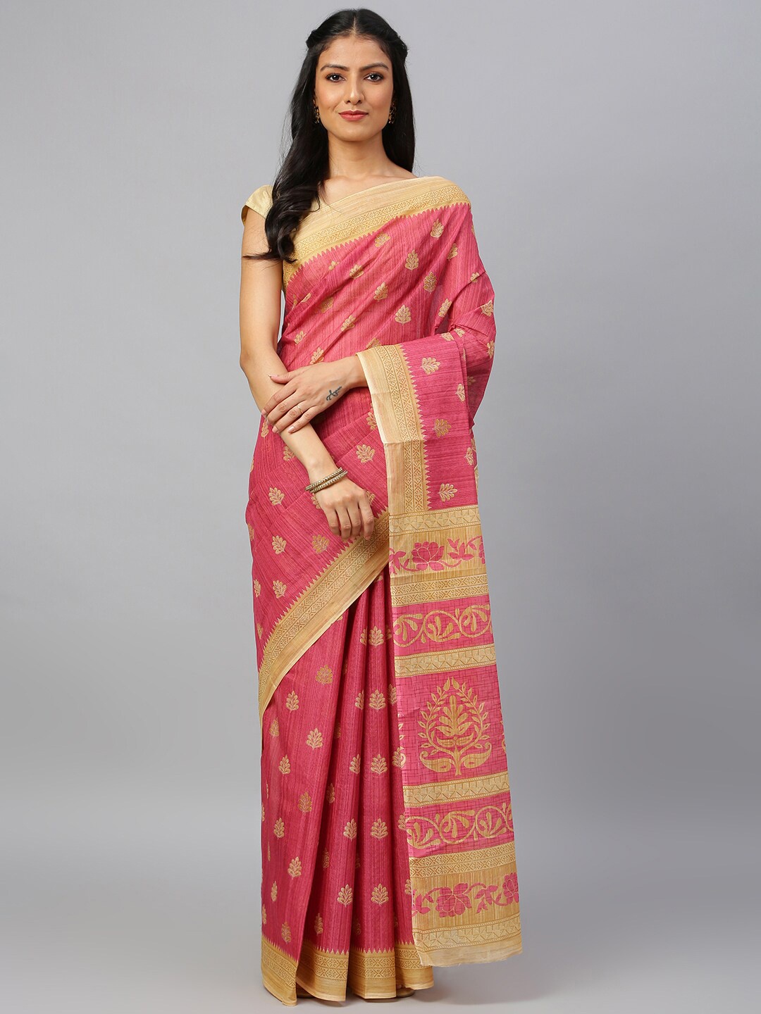 

RATAN Ethnic Motifs Printed Pure Cotton Saree, Magenta