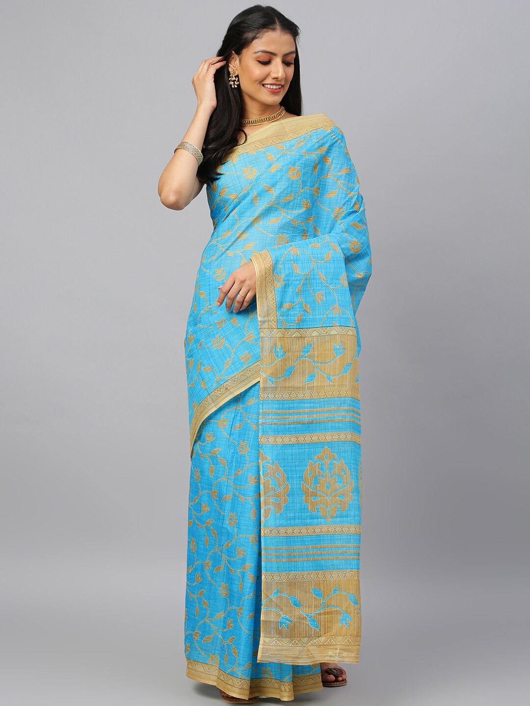 

RATAN Floral Printed Pure Cotton Saree, Blue