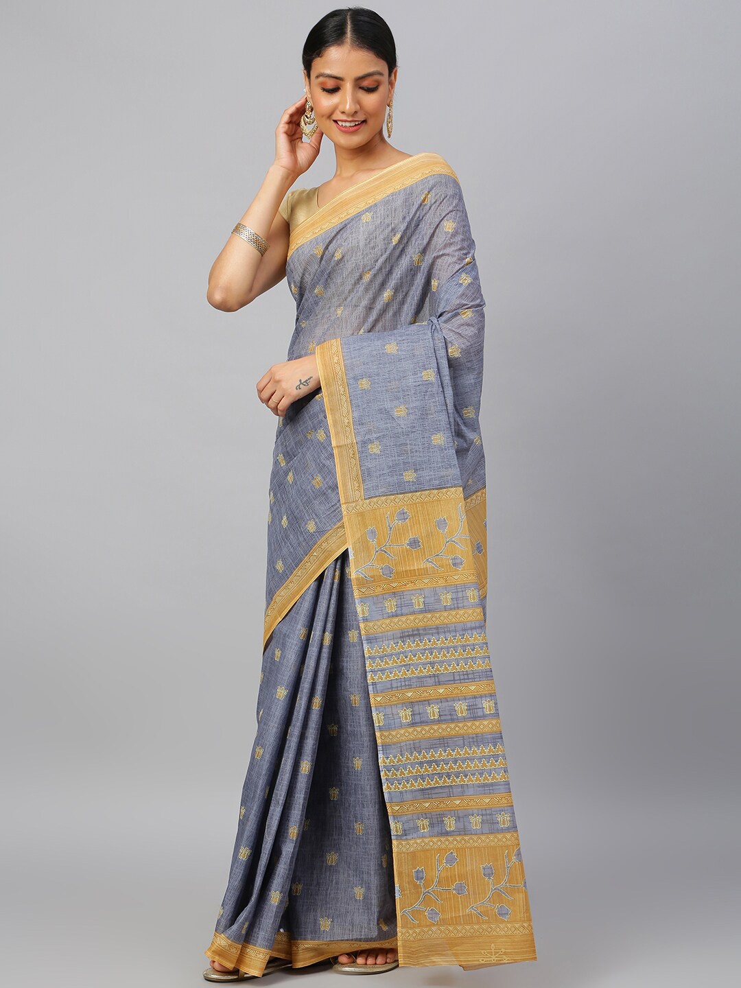 

RATAN Floral Printed Pure Cotton Saree, Grey