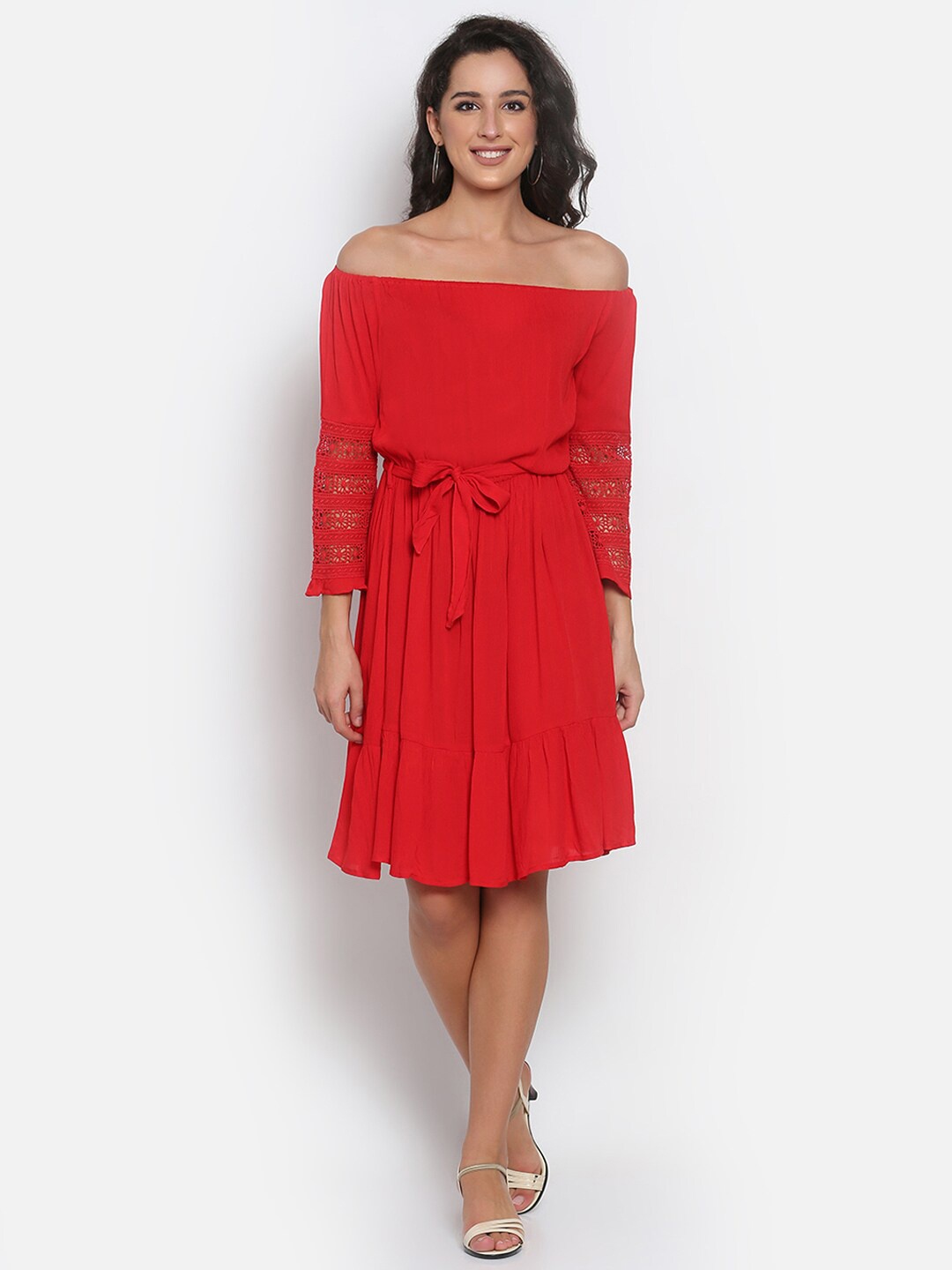 

MARC LOUIS Off-Shoulder Fit & Flare Dress, Red