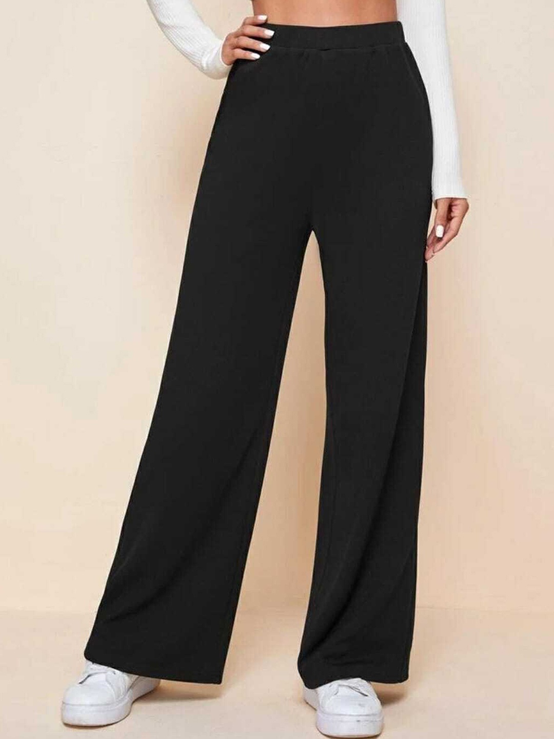 

Next One Women Classic Straight Fit Bootcut High-Rise Easy Wash Trousers, Black