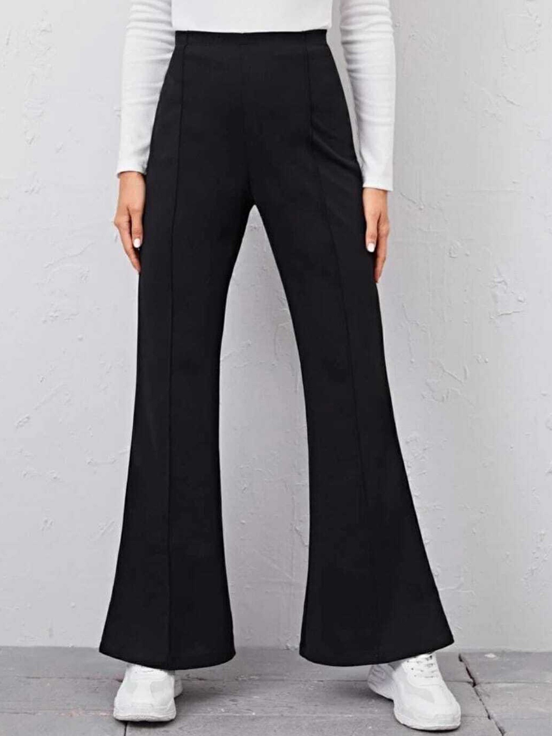 

Next One Women Classic Flared Bootcut High-Rise Easy Wash Trousers, Black