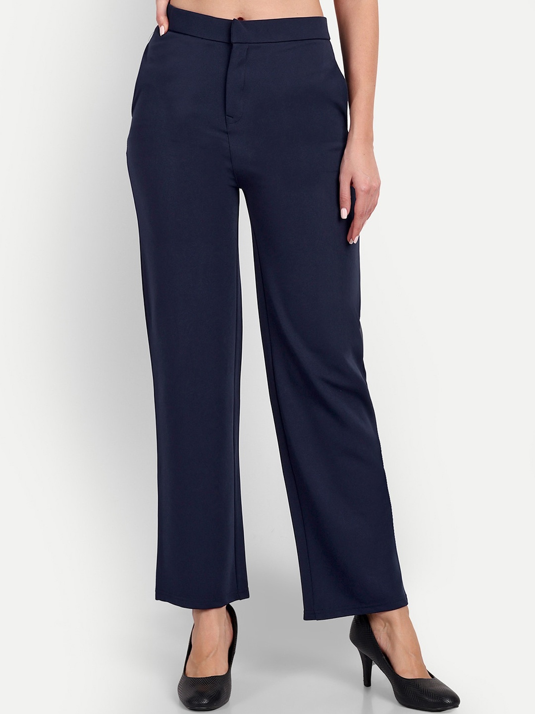 

Next One Women Classic Straight Fit High-Rise Easy Wash Parallel Trousers, Navy blue