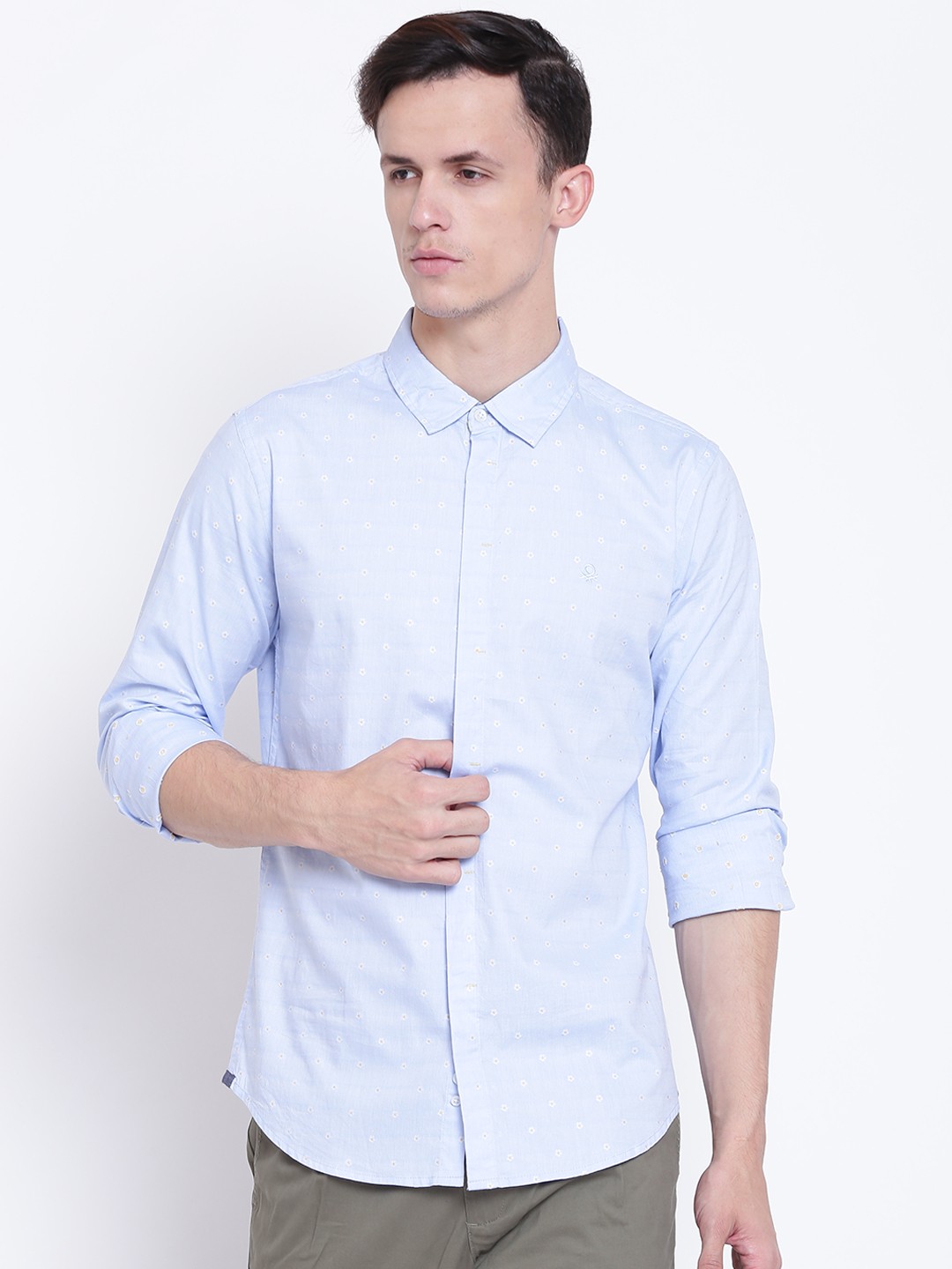 

United Colors of Benetton Men Blue Slim Fit Self-Design Casual Shirt