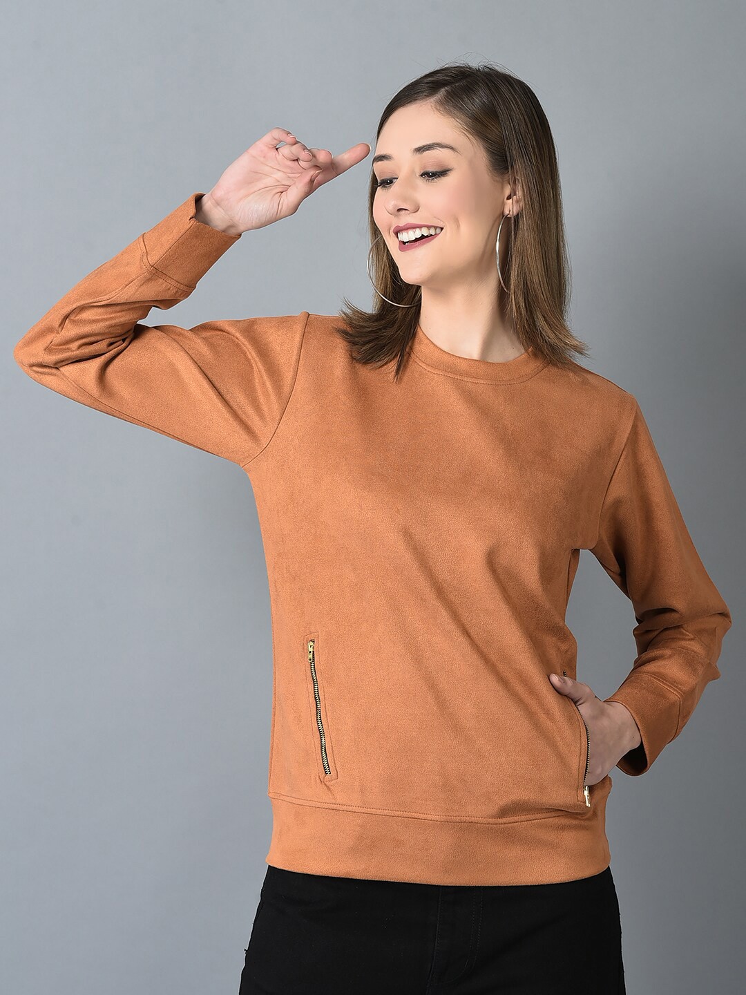 

CANOE Round Neck Long Sleeves Pullover Sweatshirt, Brown