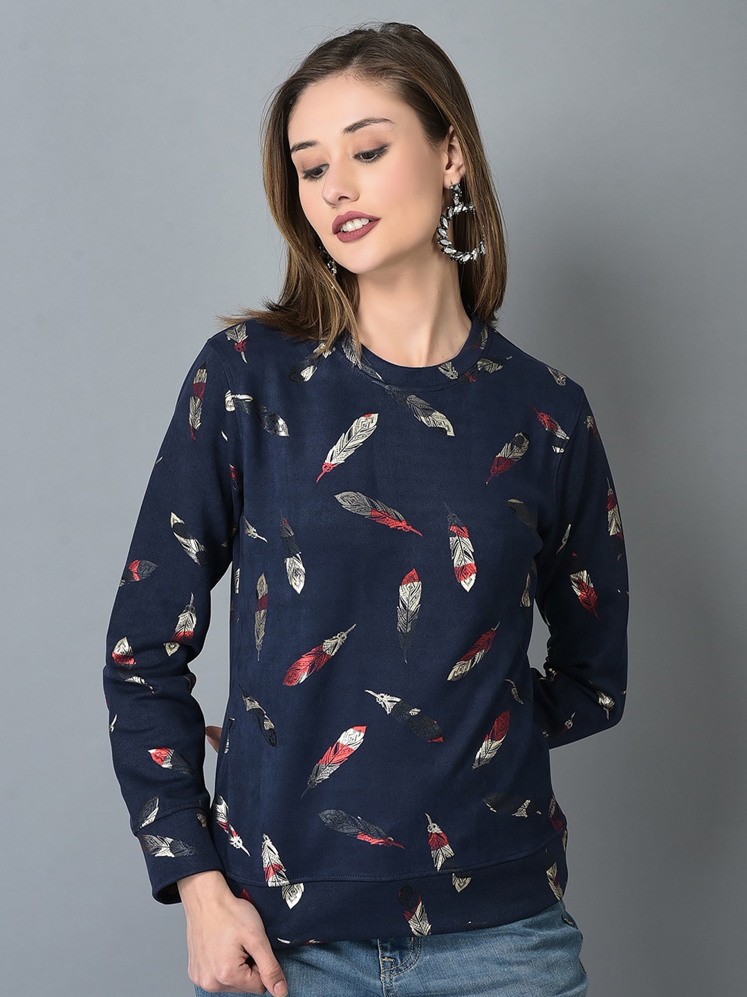 

CANOE Round Neck Conversational Printed Pullover Sweatshirt, Navy blue