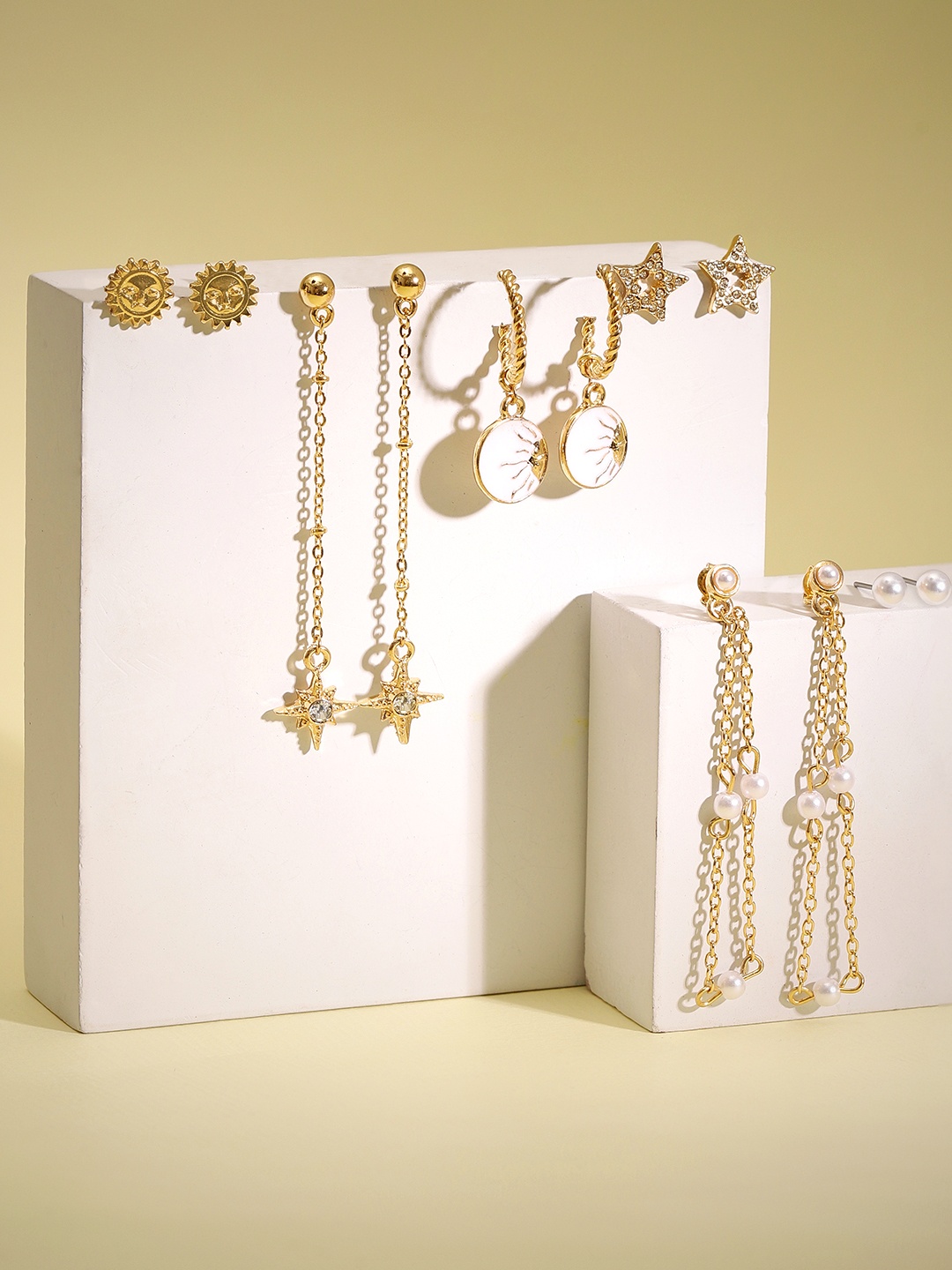 

Rubans Voguish Set Of 6 Gold-Plated Classic Drop Earrings