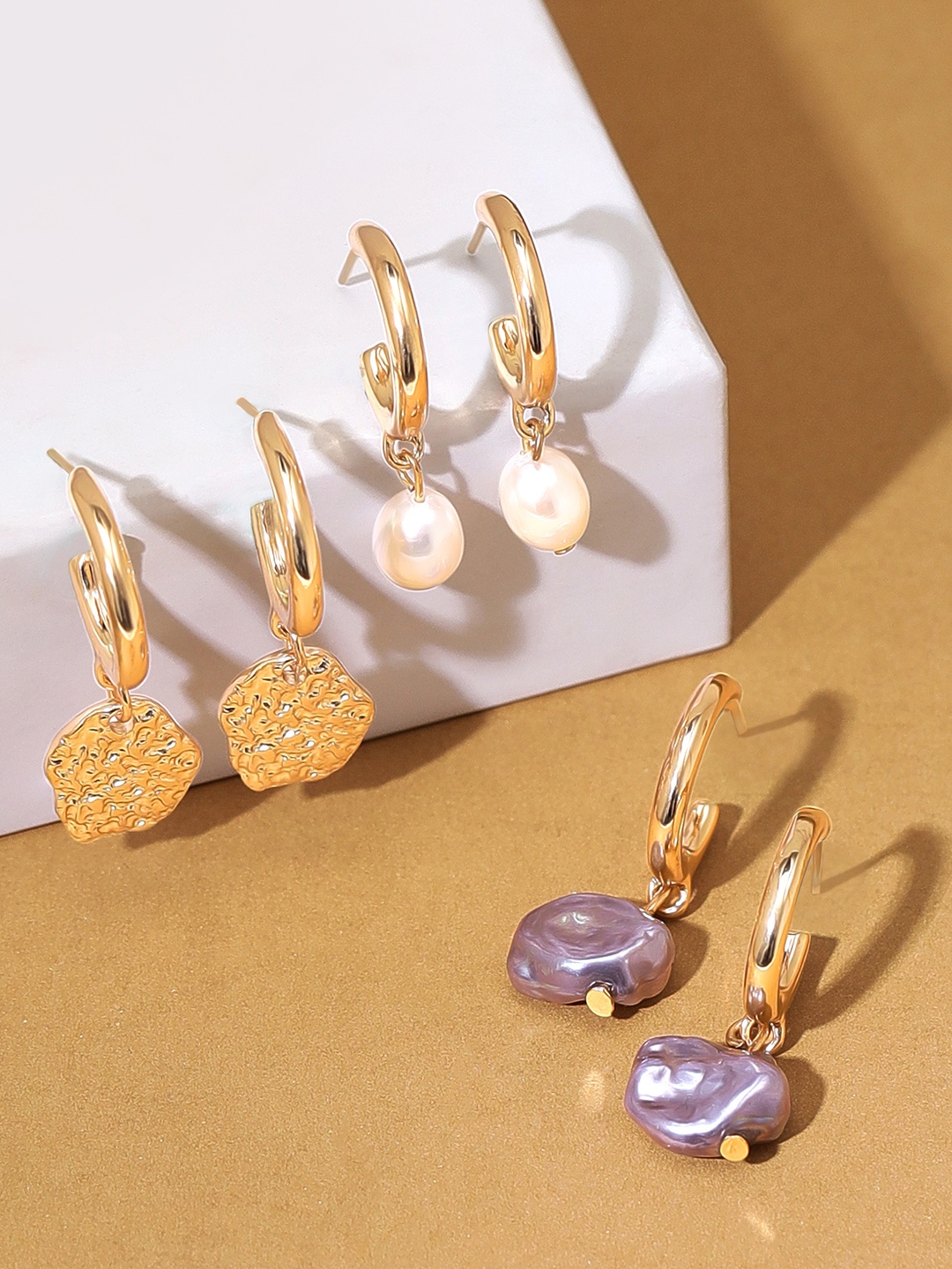 

Rubans Voguish Set Of 3 Gold-Plated Classic Half Hoop Earrings