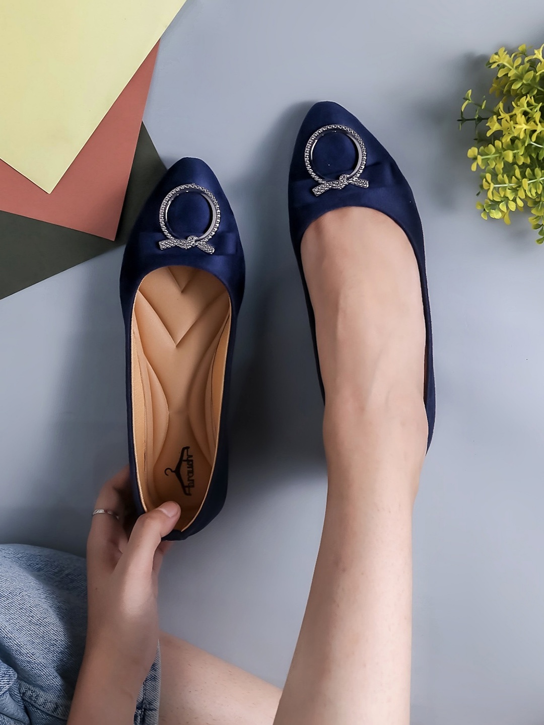 

Brauch Embellished Pointed Toe Ballerinas, Navy blue