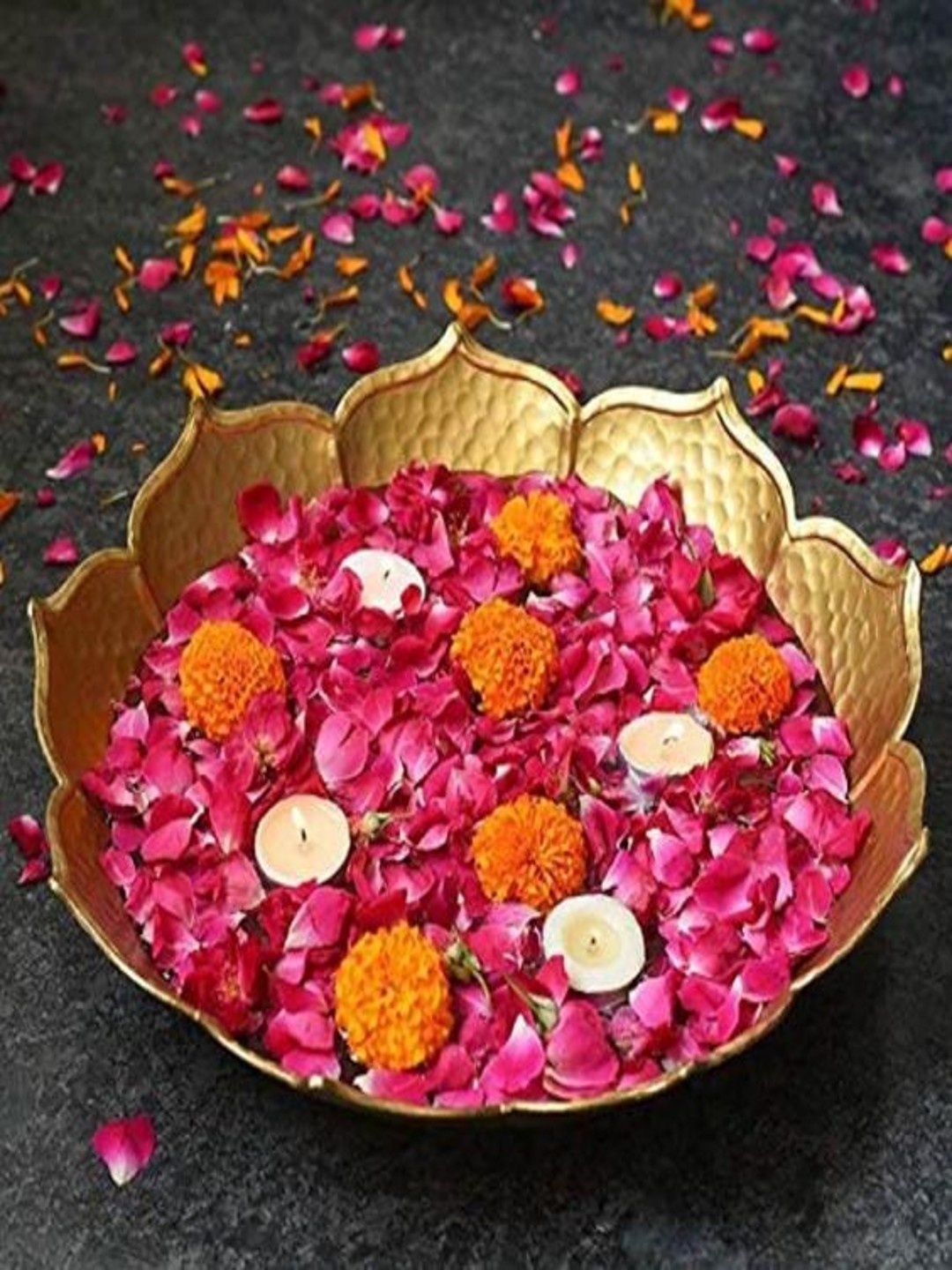 

TIED RIBBONS Gold-Toned Floral Urli Decorative Bowl For Floating Flowers and Candles
