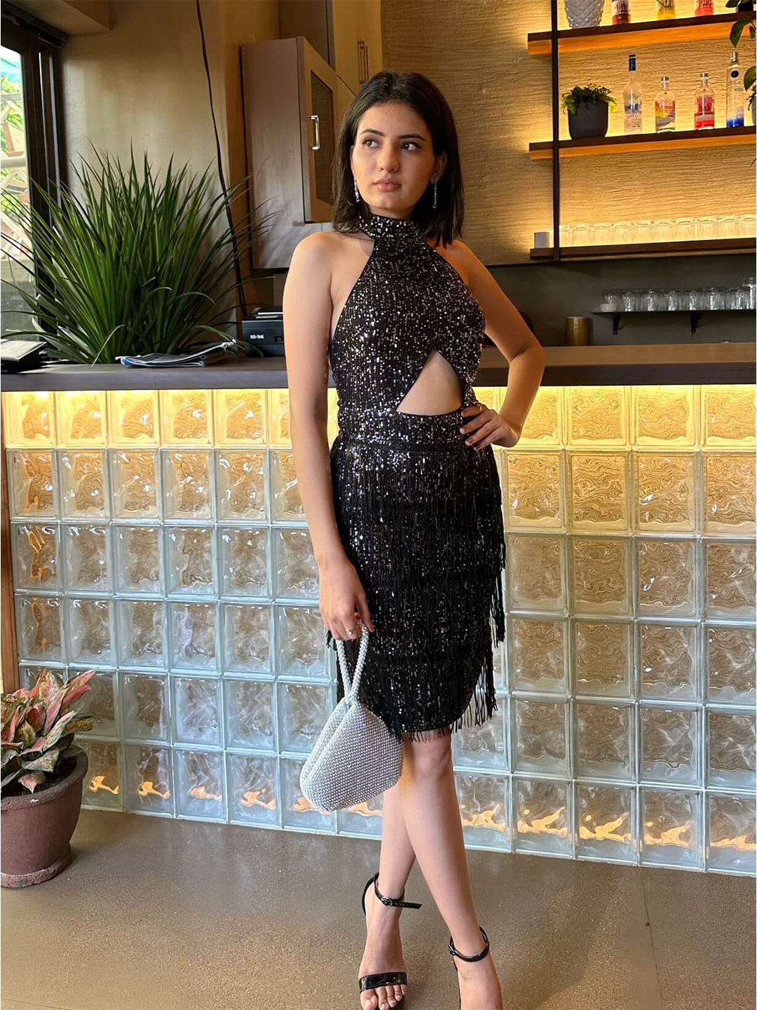 

FancyPants Embellished Fringed Sheath Dress, Black