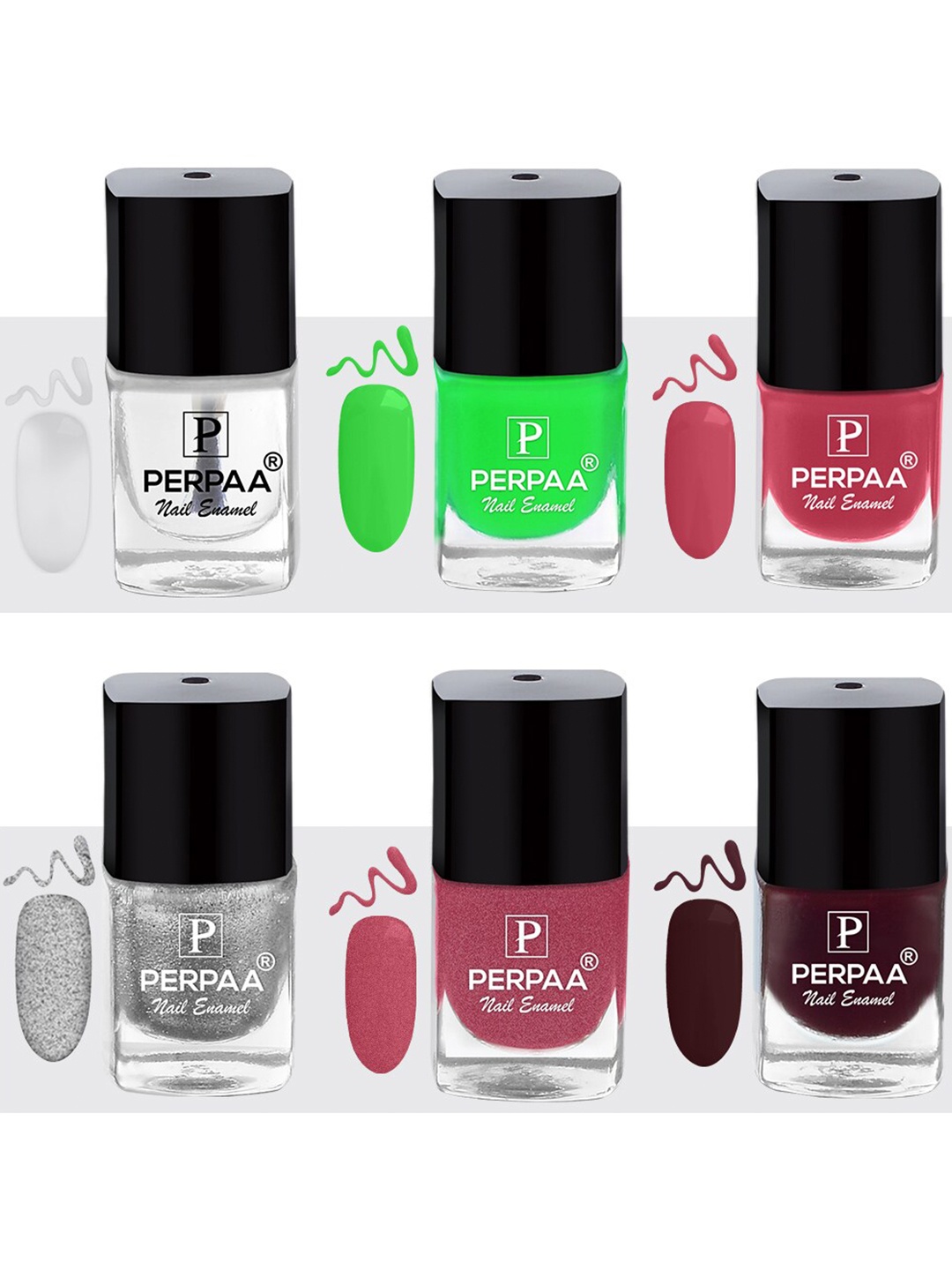 

PERPAA Set Of 6 Trendy Quick-Drying & Long-Lasting Gel Based Nail Polish - 5ml Each, Green