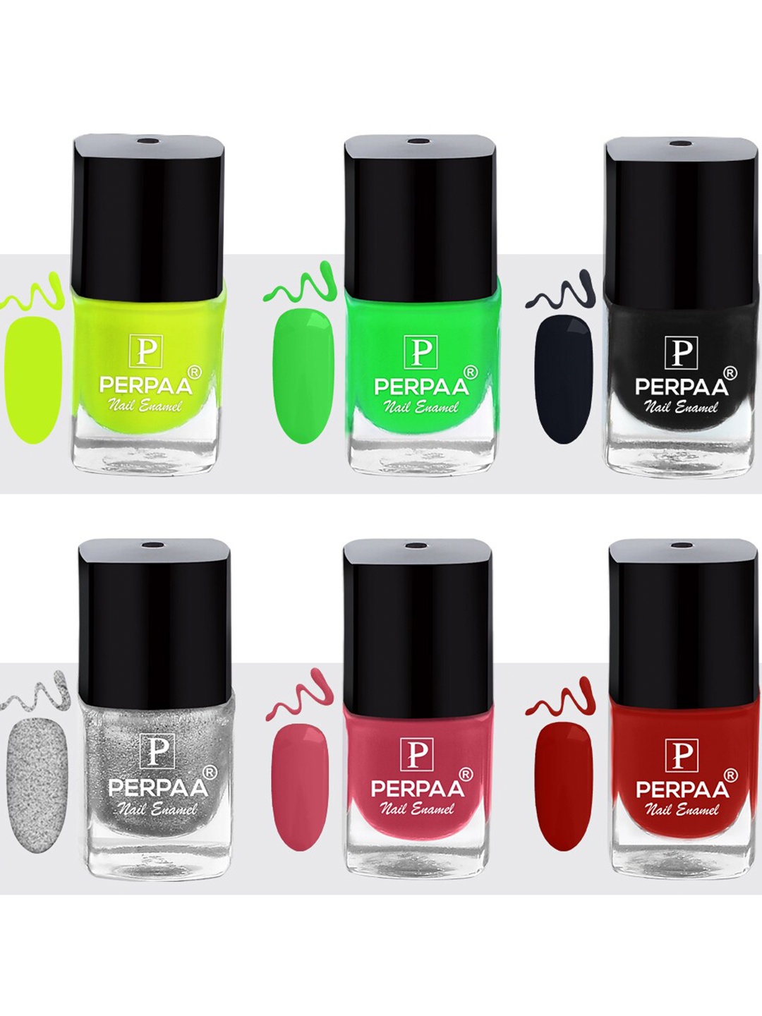 

PERPAA Set Of 6 Trendy Quick-Drying & Long-Lasting Gel Based Nail Polish - 5ml Each, Green