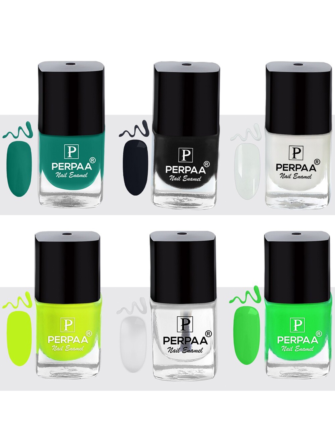 

PERPAA Set Of 6 Trendy Quick-Drying & Long-Lasting Gel Based Nail Polish - 5ml Each, Green