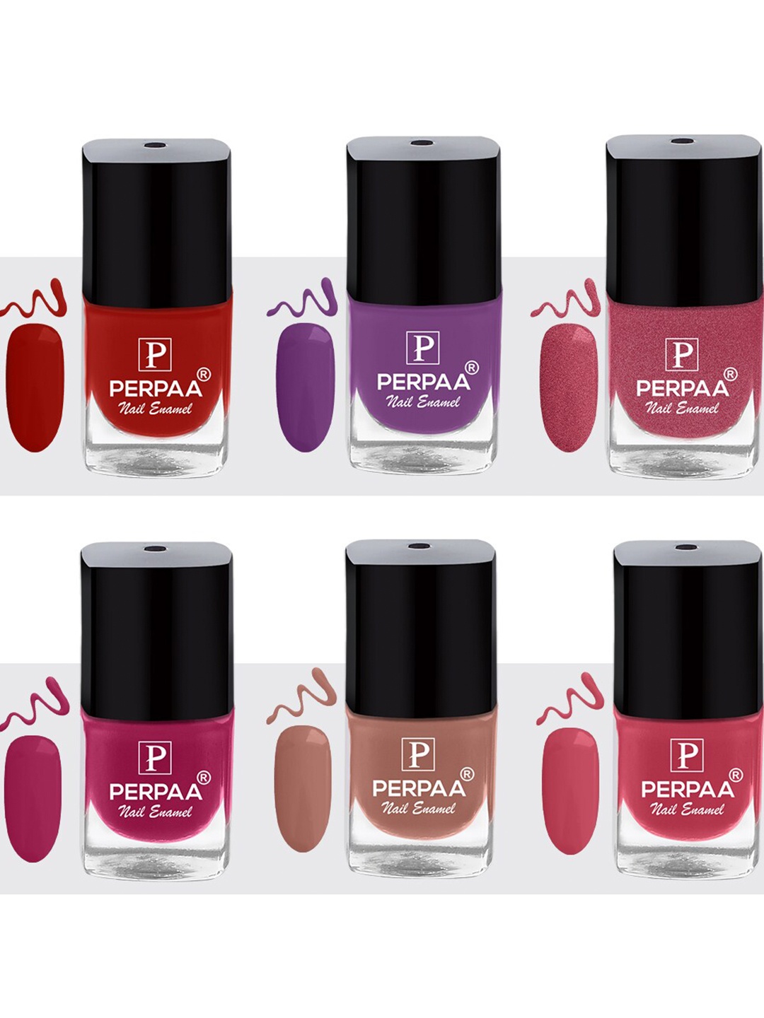 

PERPAA Set Of 6 Trendy Quick-Drying & Long-Lasting Gel Based Nail Polish - 5ml Each, Red