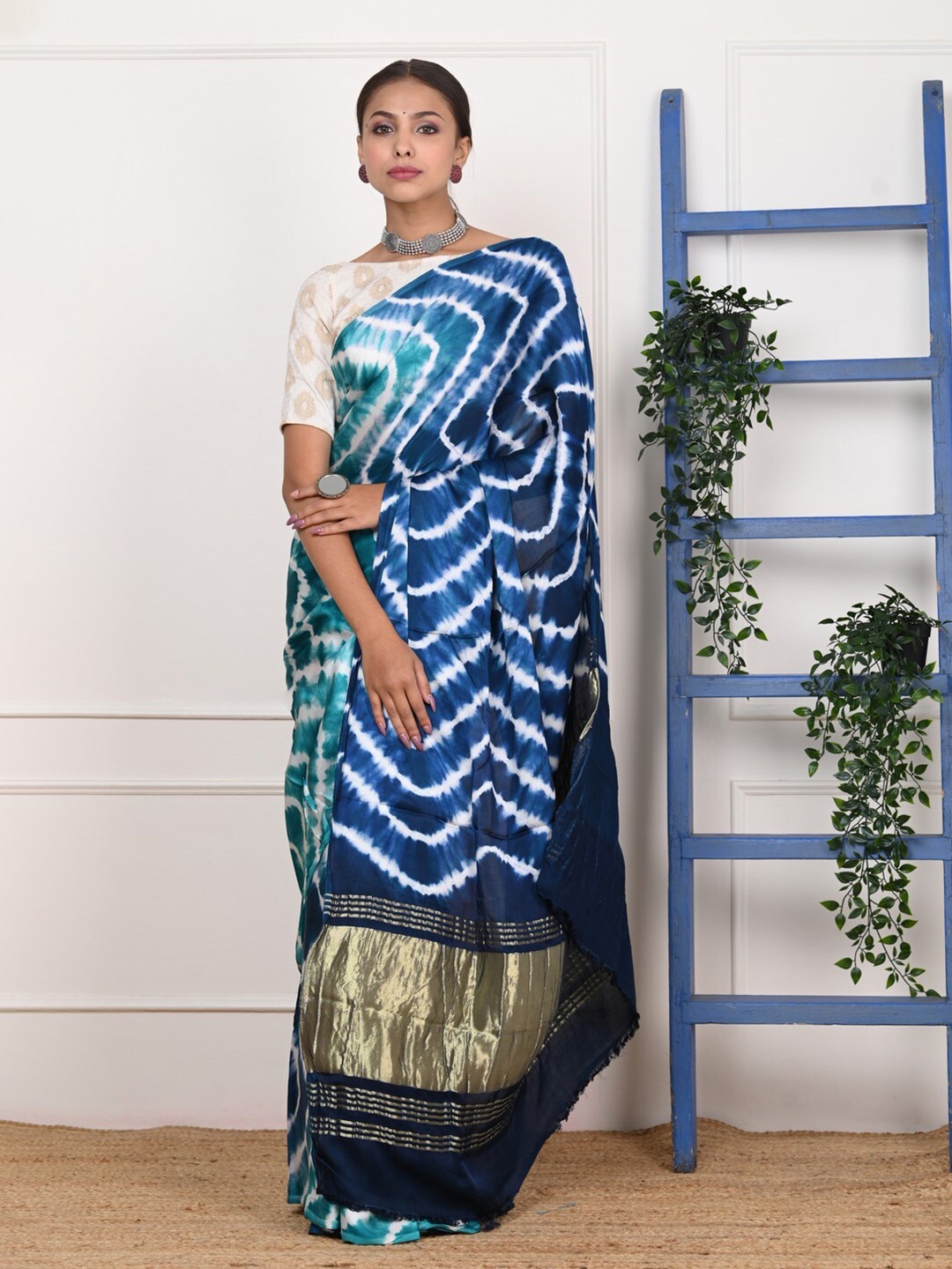 

Very Much Indian Tie and Dye Leheriya Saree, Blue
