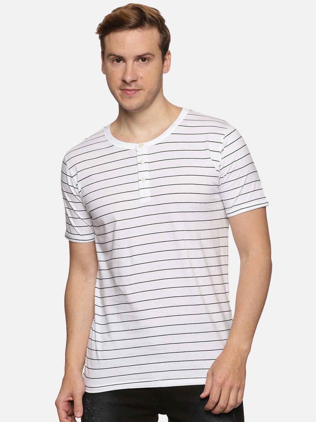 

IMPACKT Striped Henley Neck Slim Fit T-shirt, Off white